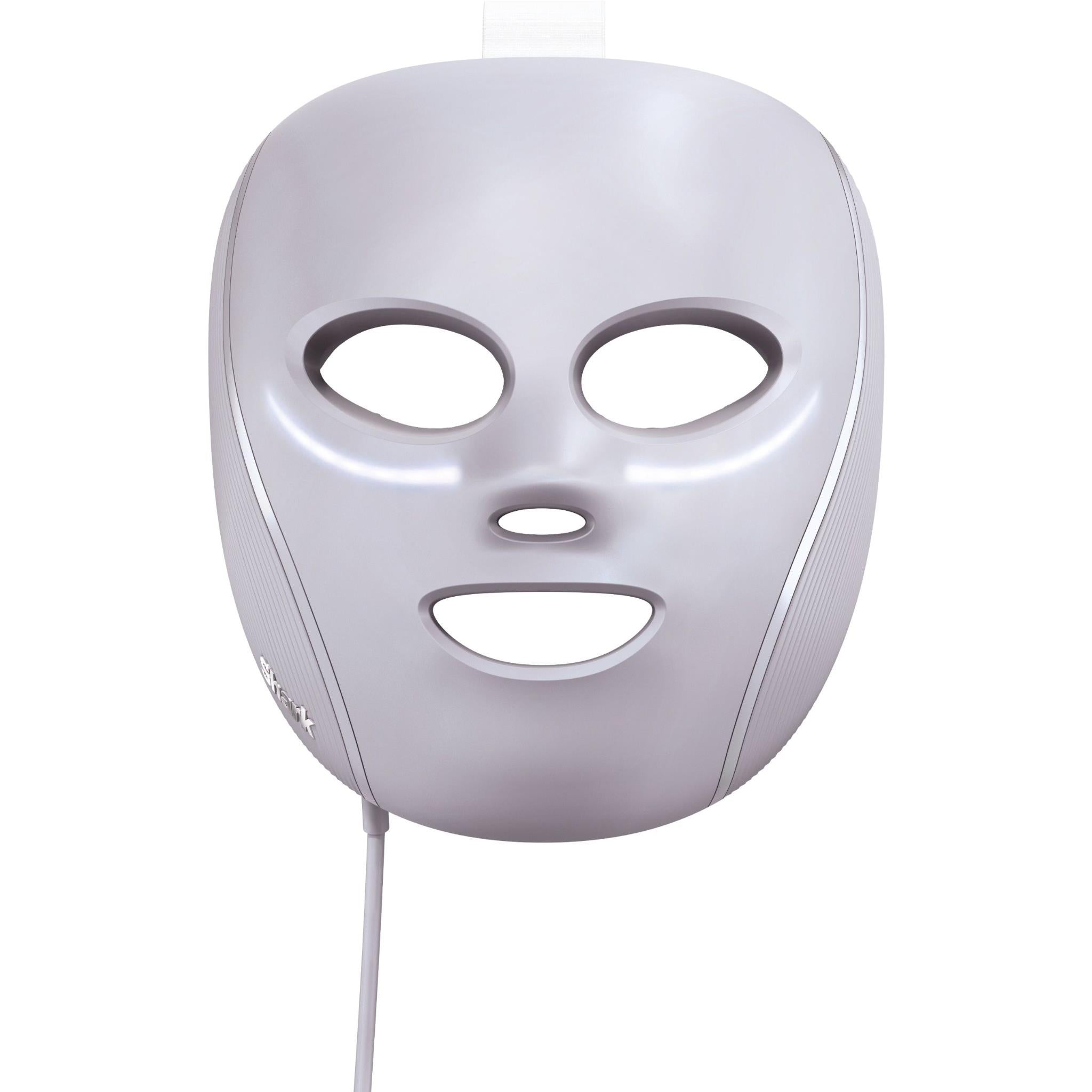 Lilac LED face mask with eye cooling openings and power cord