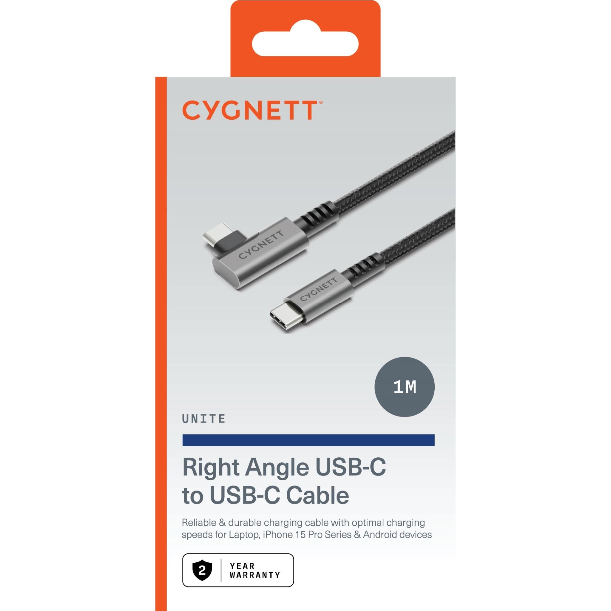 Cygnett Unite Right Angle Braided USB-C 3.1 Cable [1m] (Black)