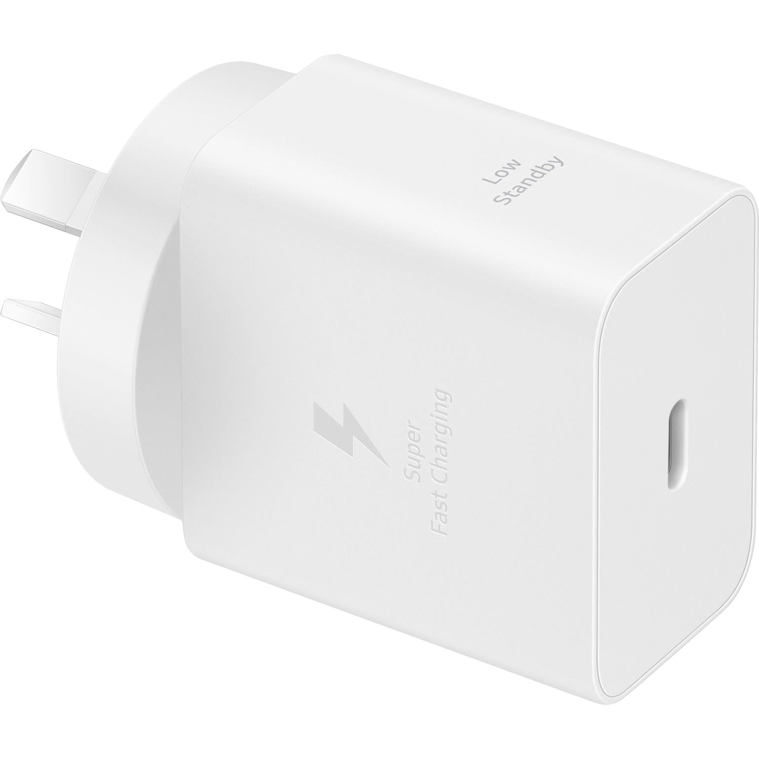 White USB-C wall charger with fast charging ports and side indicator