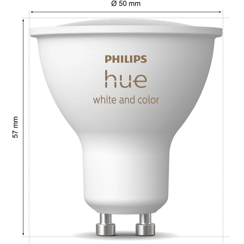 GU10 smart spotlight bulb dimensions, 50 mm wide, 57.5 mm tall