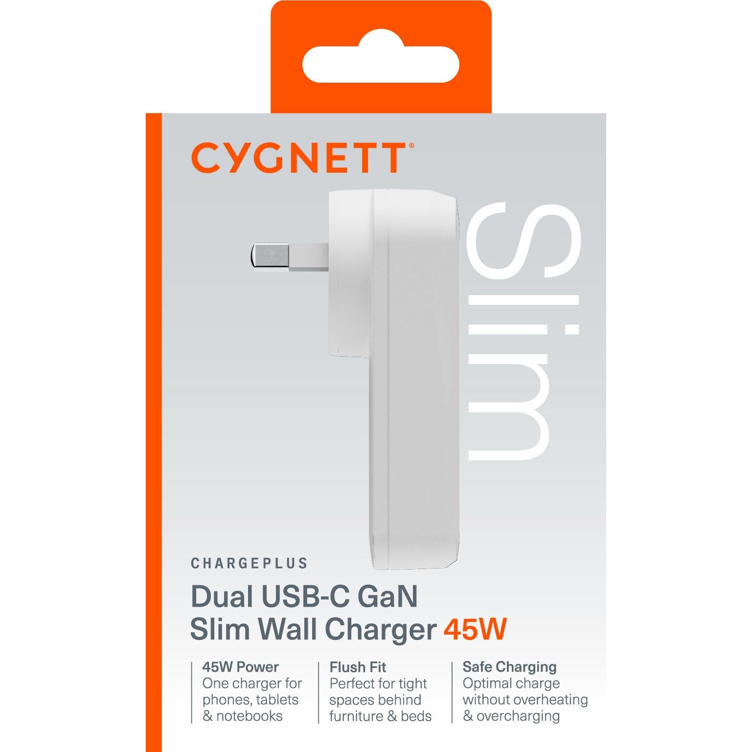 Cygnett ChargePlus Dual USB-C GaN Slim Wall Charger 45W