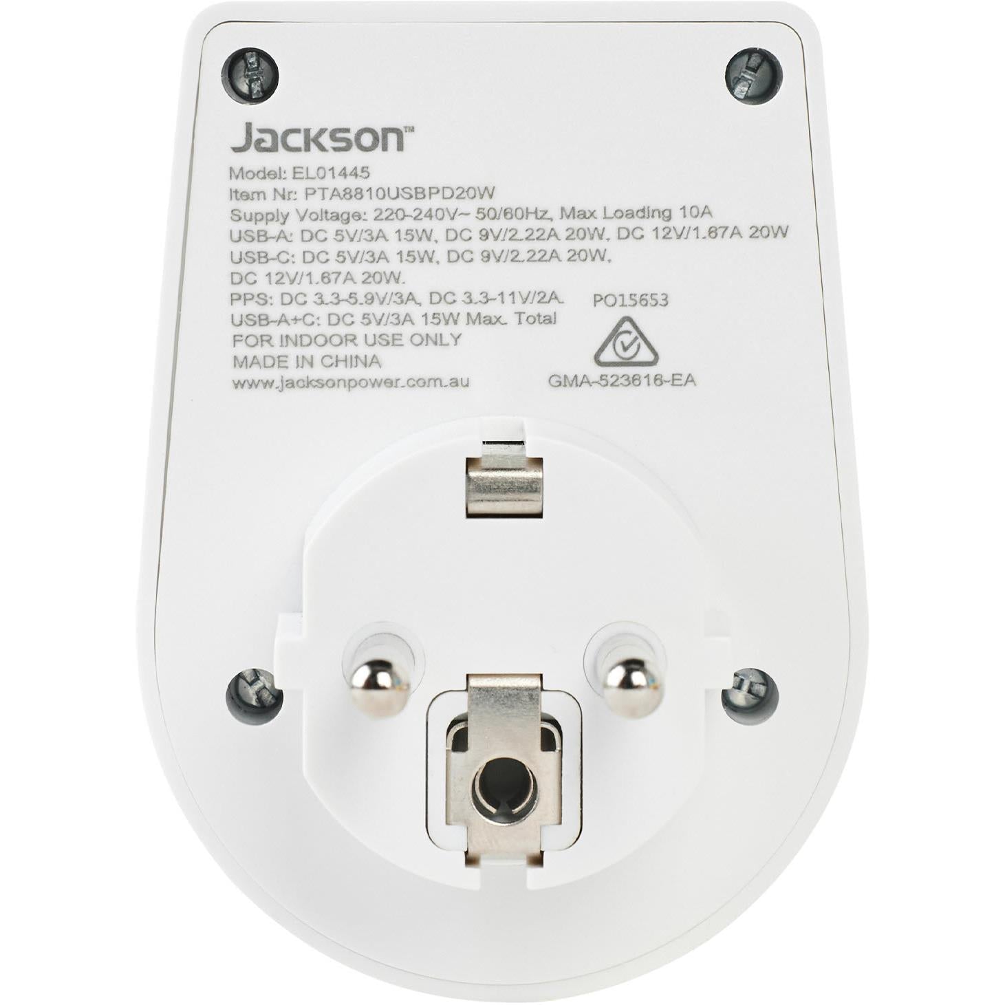 Jackson MOVE Rapid Charge PD20W USB-C/A Outbound Travel Adaptor for Europe, Bali & More