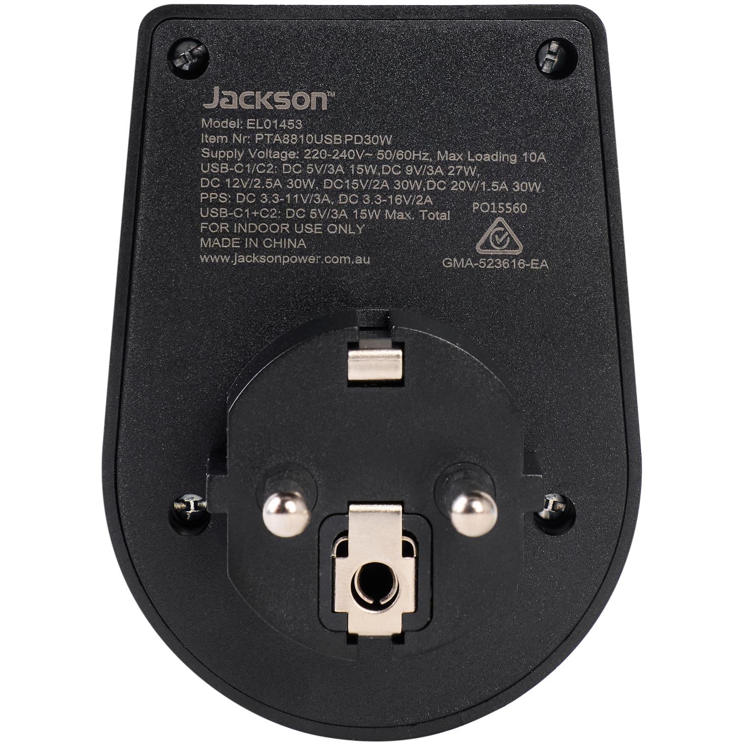 Jackson MOVE Rapid Charge PD30W USB-C Outbound Travel Adaptor for Europe, Bali & More