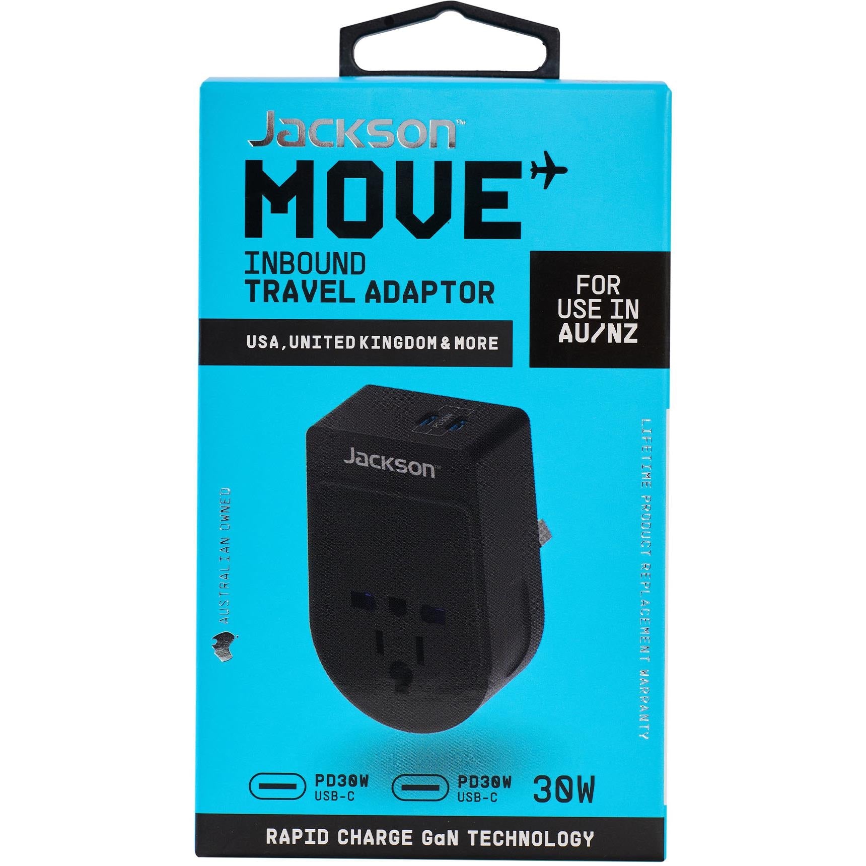 Jackson MOVE Rapid Charge PD30W USB-C Inbound Travel Adaptor for USA, UK & More