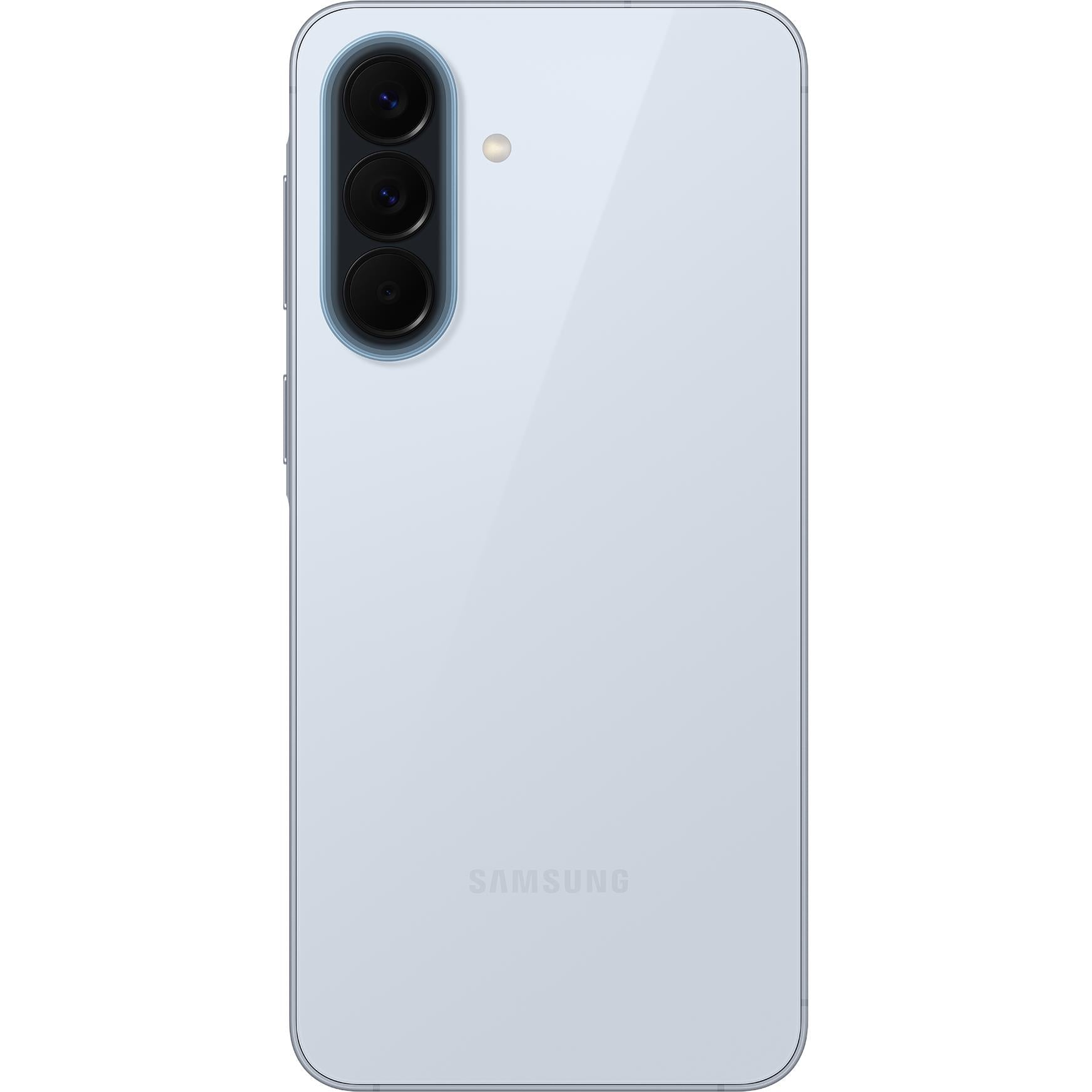 Samsung Galaxy A57 5G phone in icy blue, back view with triple camera module