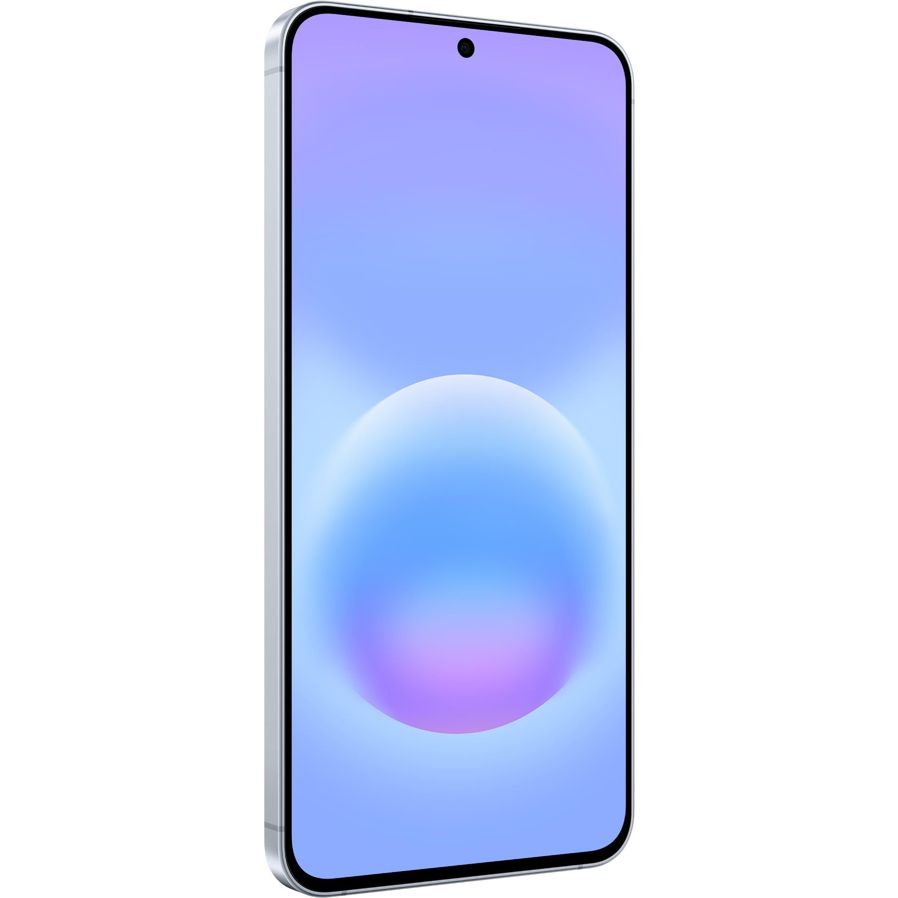 Samsung Galaxy A57 5G phone in icy blue, front view with blue gradient display