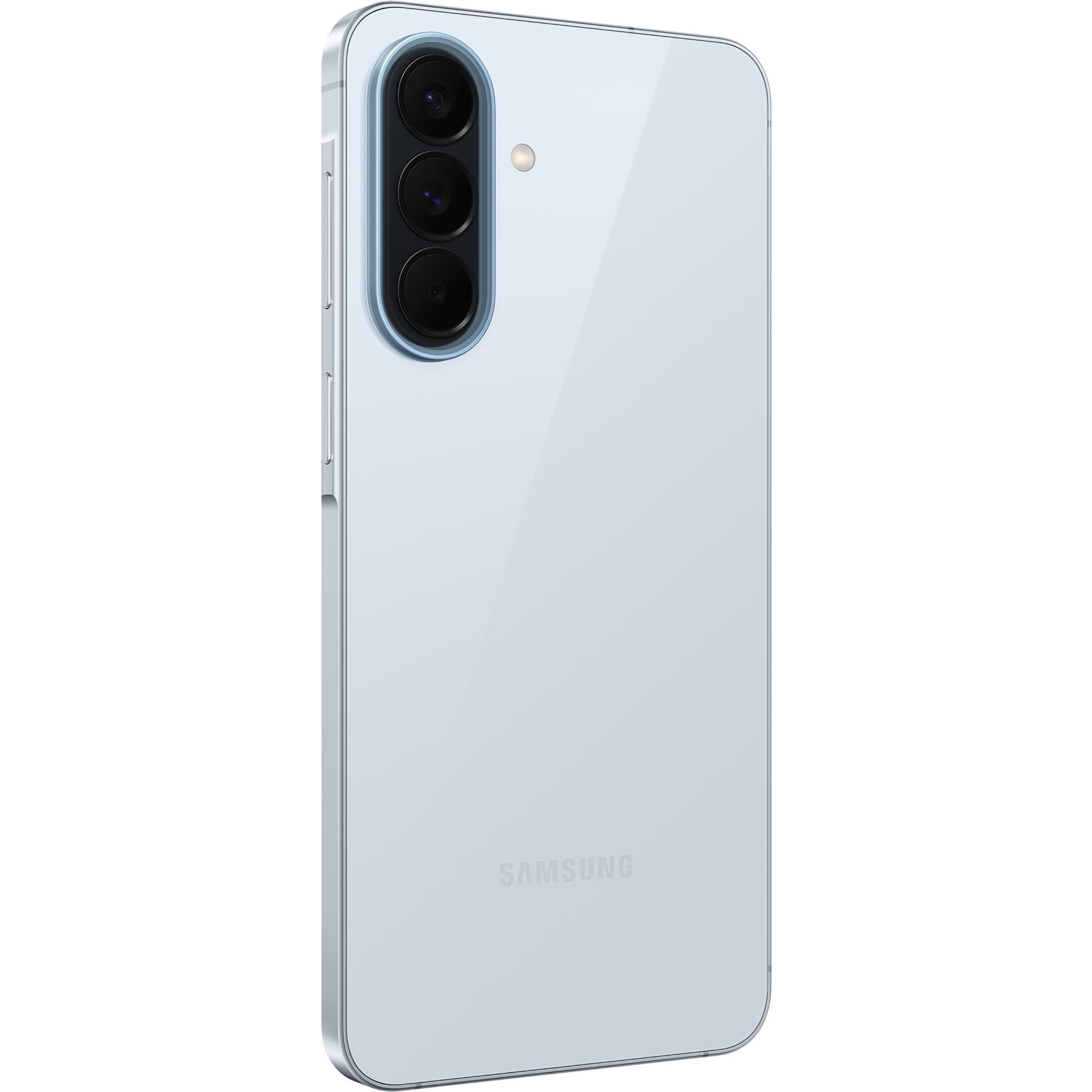 Samsung Galaxy A57 5G phone in icy blue, back view with camera detail