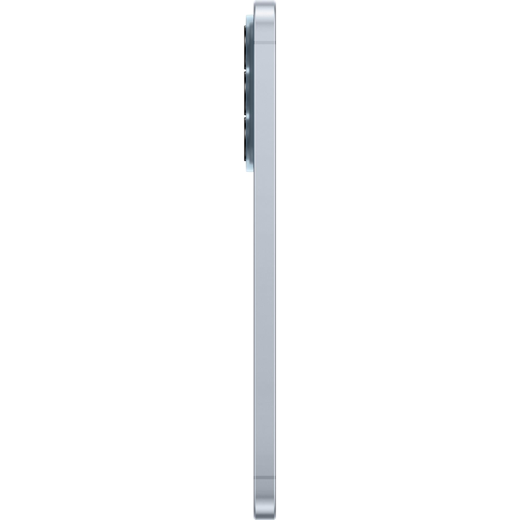 Samsung Galaxy A57 5G phone in icy blue, thin side profile view