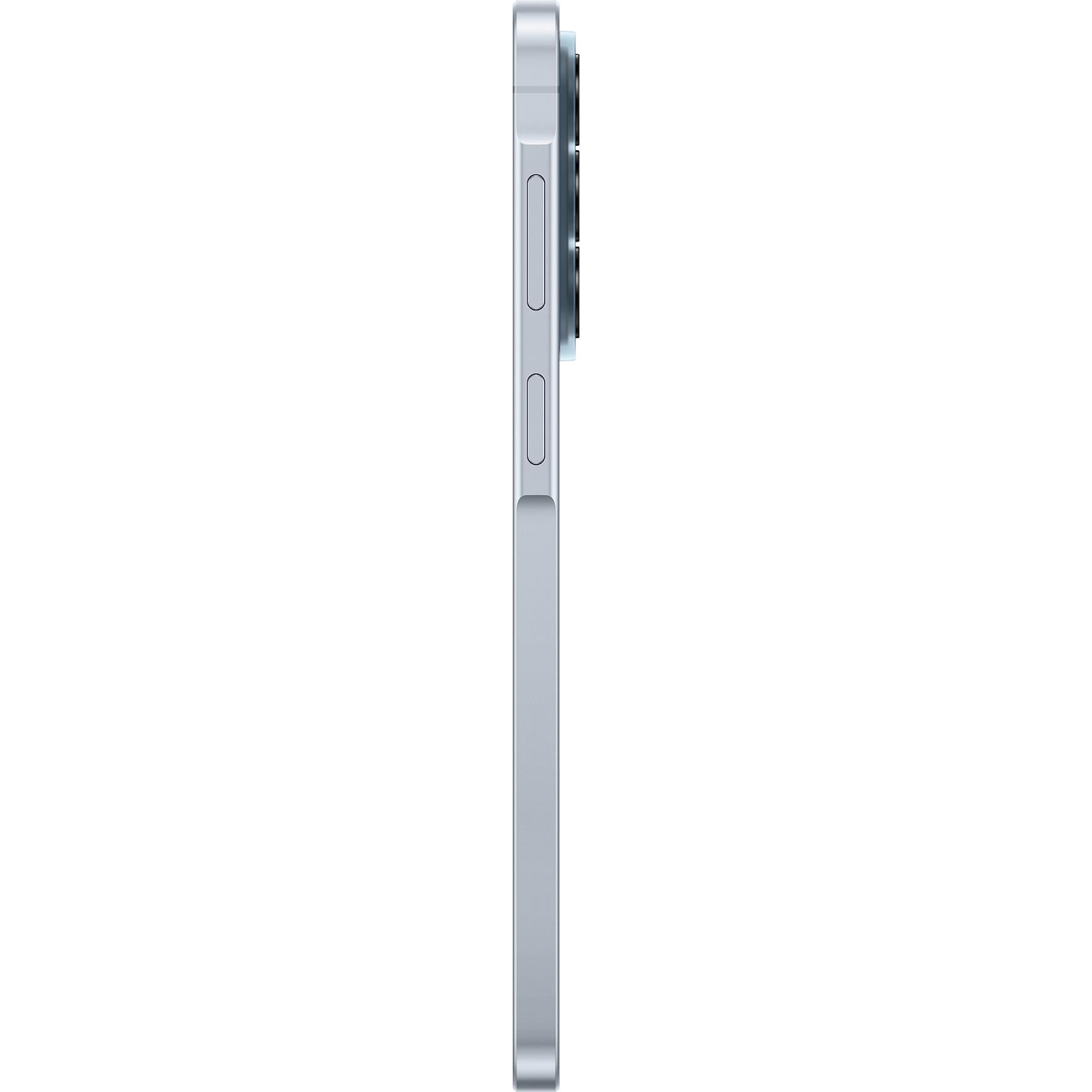 Samsung Galaxy A57 5G phone in icy blue, side view with buttons and ports