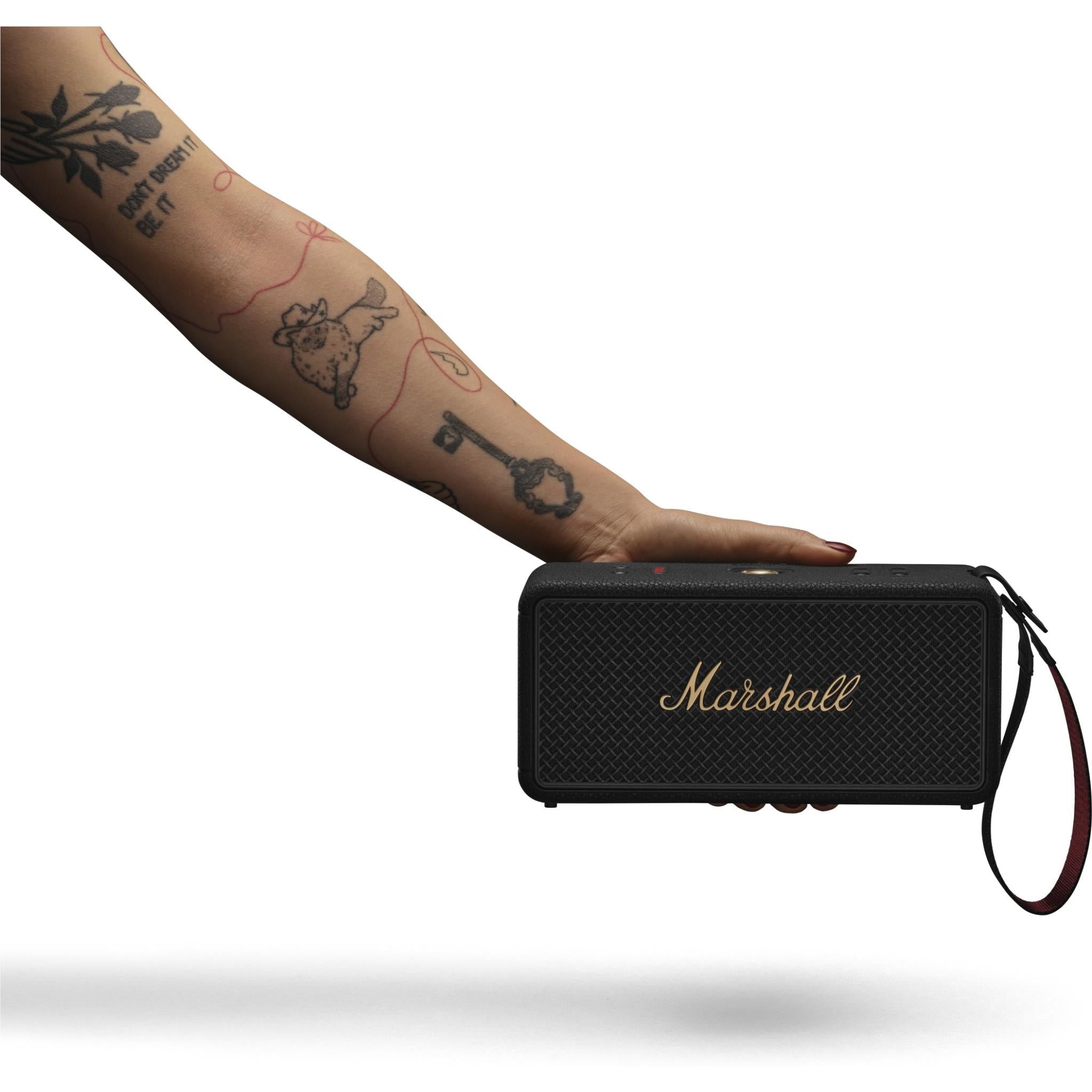 Marshall Middleton II portable Bluetooth speaker in black and brass, image 5 - Portable Speakers at Tech Supply Shed NZ