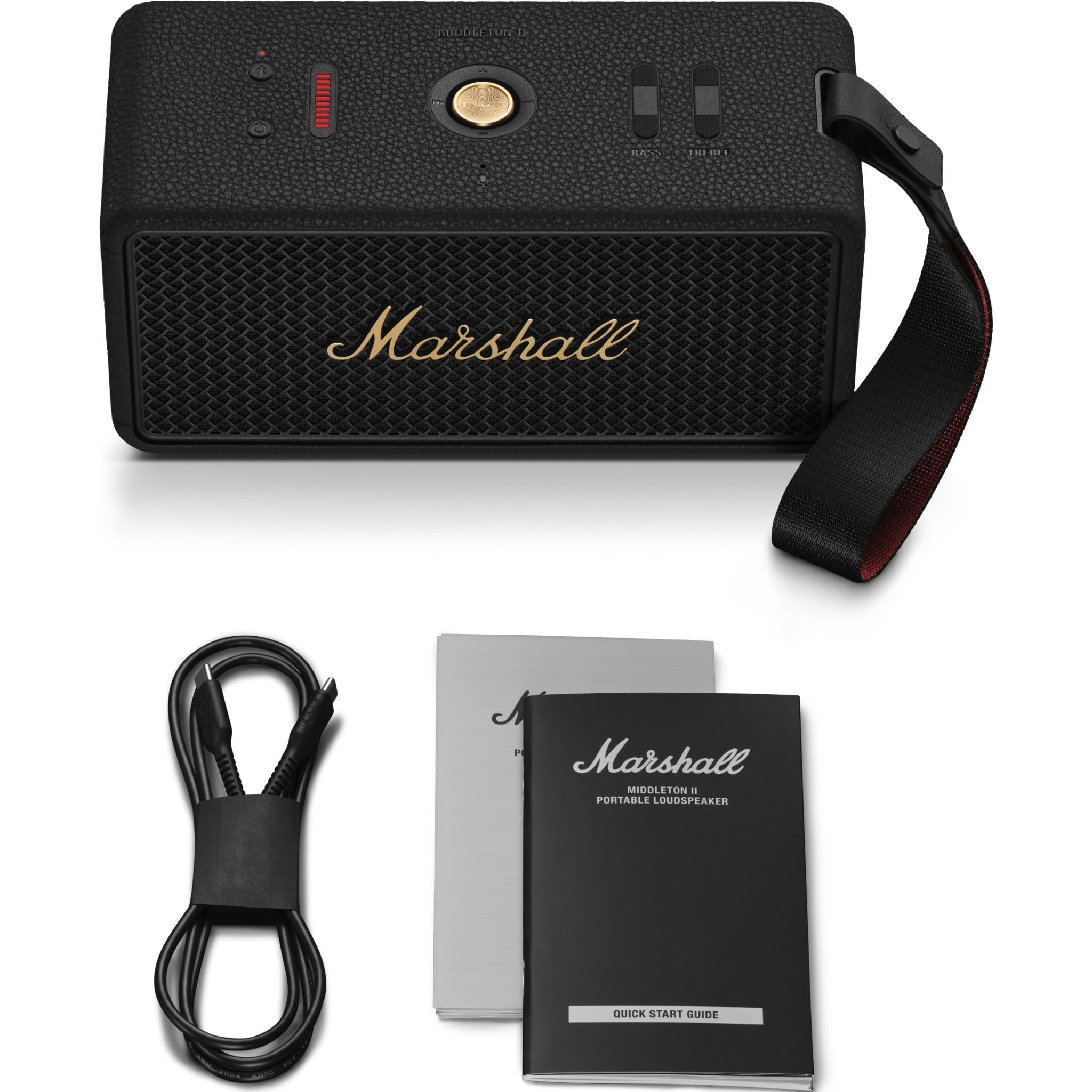 Marshall Middleton II portable Bluetooth speaker in black and brass, image 9 - Portable Speakers at Tech Supply Shed NZ