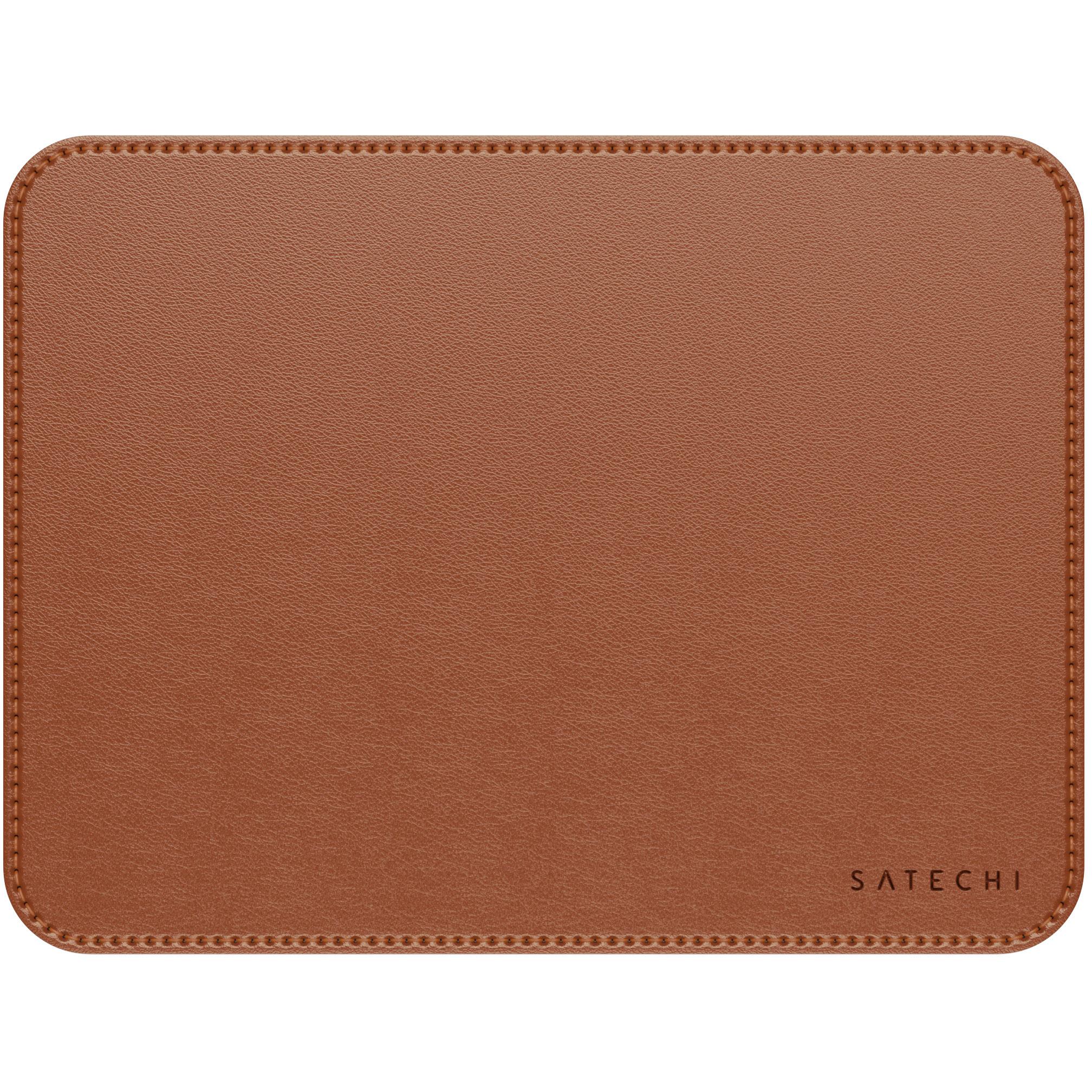 Brown vegan leather mouse pad with stitched edges