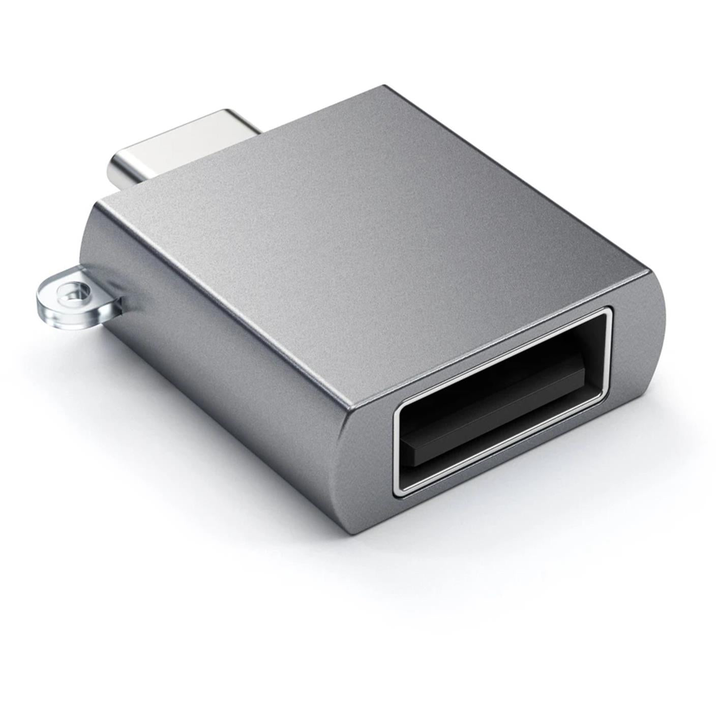 Space gray USB-C to USB-A 3.0 adapter with USB-A port and metal body
