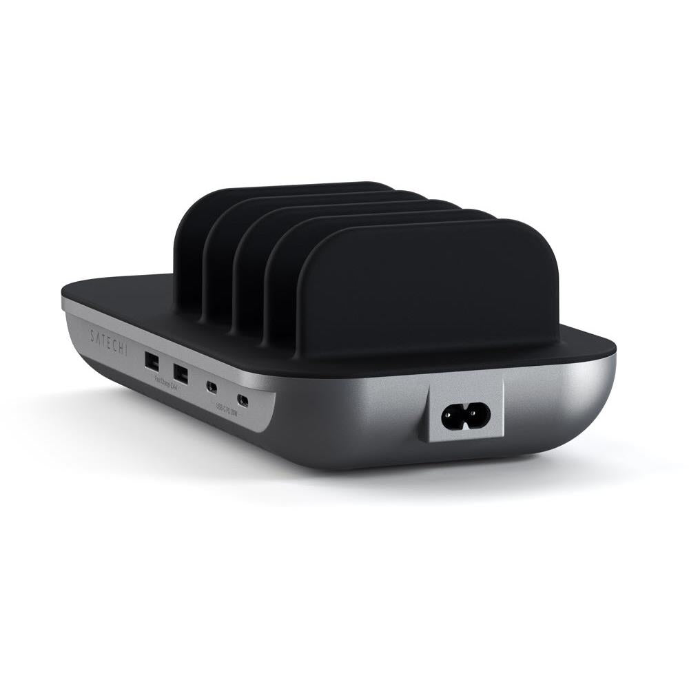 Black charging dock base with dock arms and visible side ports