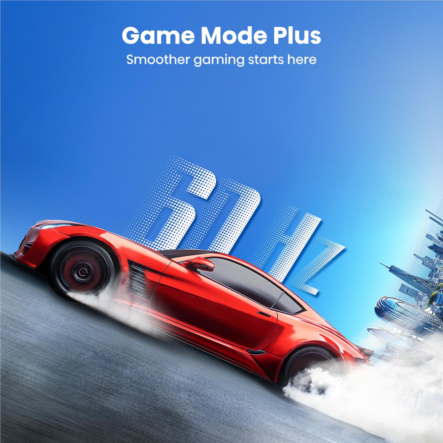 Smart TV screen featuring a red race car speeding on a road
