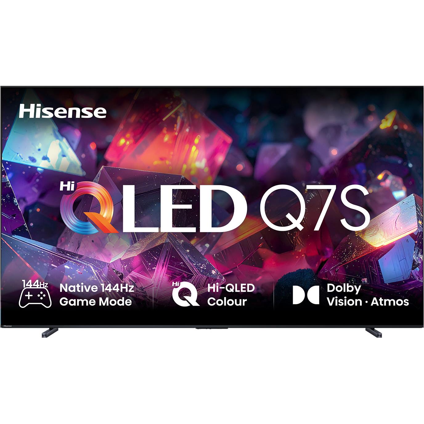 Hisense 100-inch QLED smart TV with front display and Q7 game mode branding