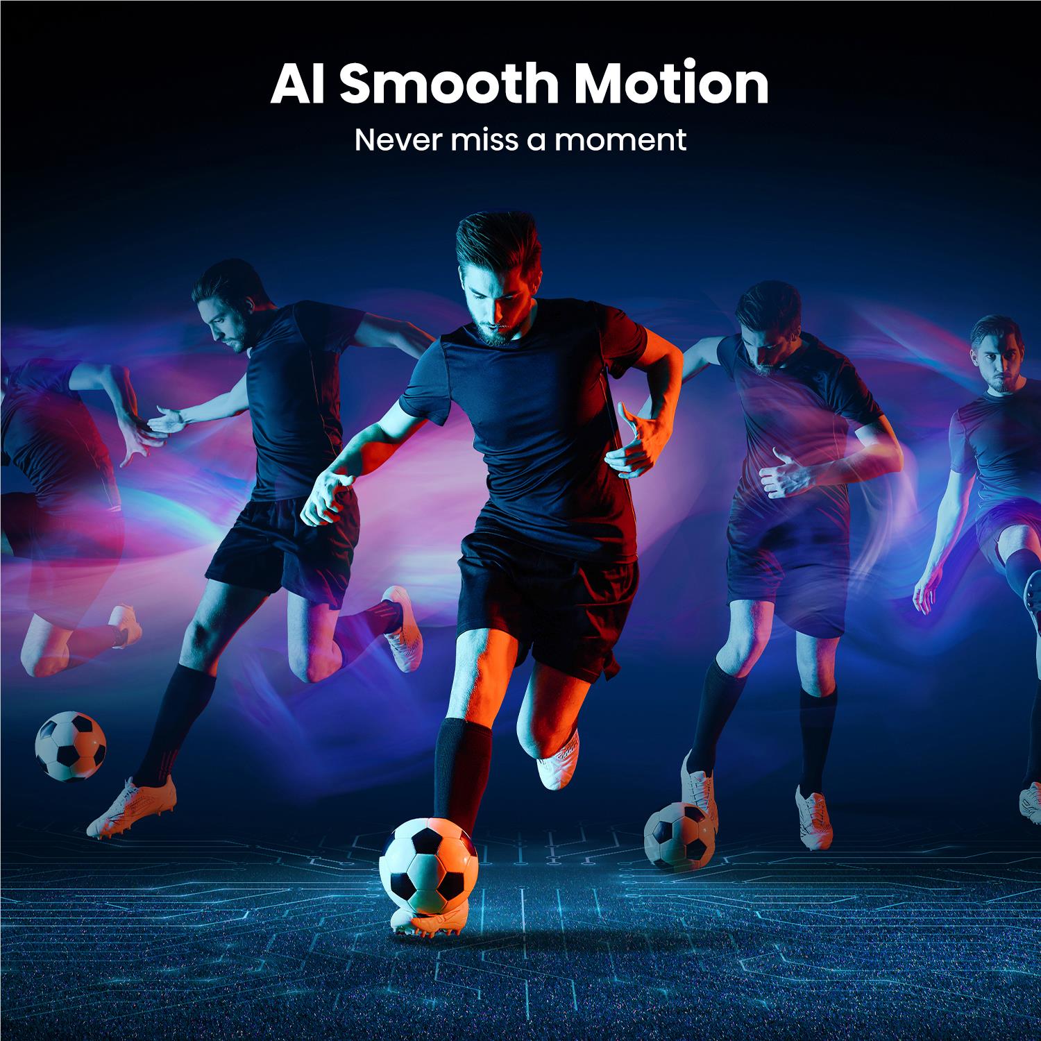 Hisense 100-inch Q7 Hi-QLED smart TV screen with athletes running and motion effect