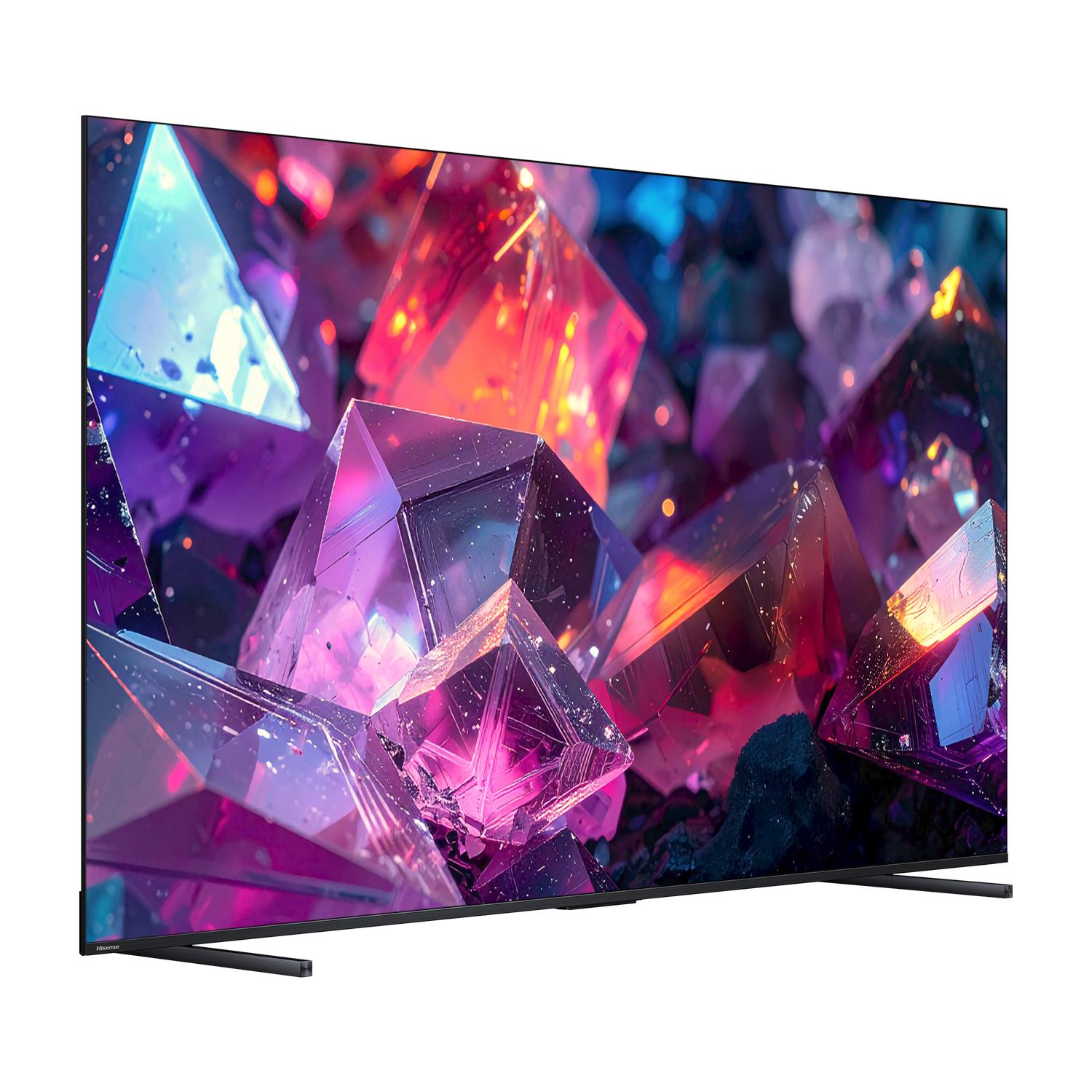 Hisense 100-inch QLED TV angled front view with slim bezel and stand