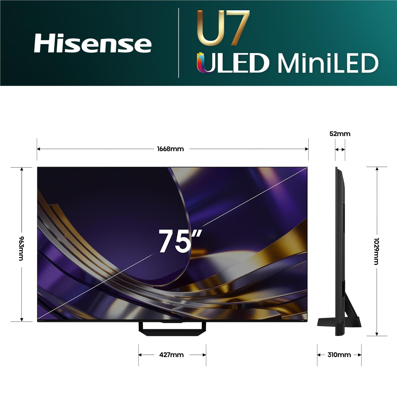 Hisense U7S 75 inch Mini LED ULED 4K smart TV, black, image 5 - Large TVs - 65" to 75" at Tech Supply Shed NZ