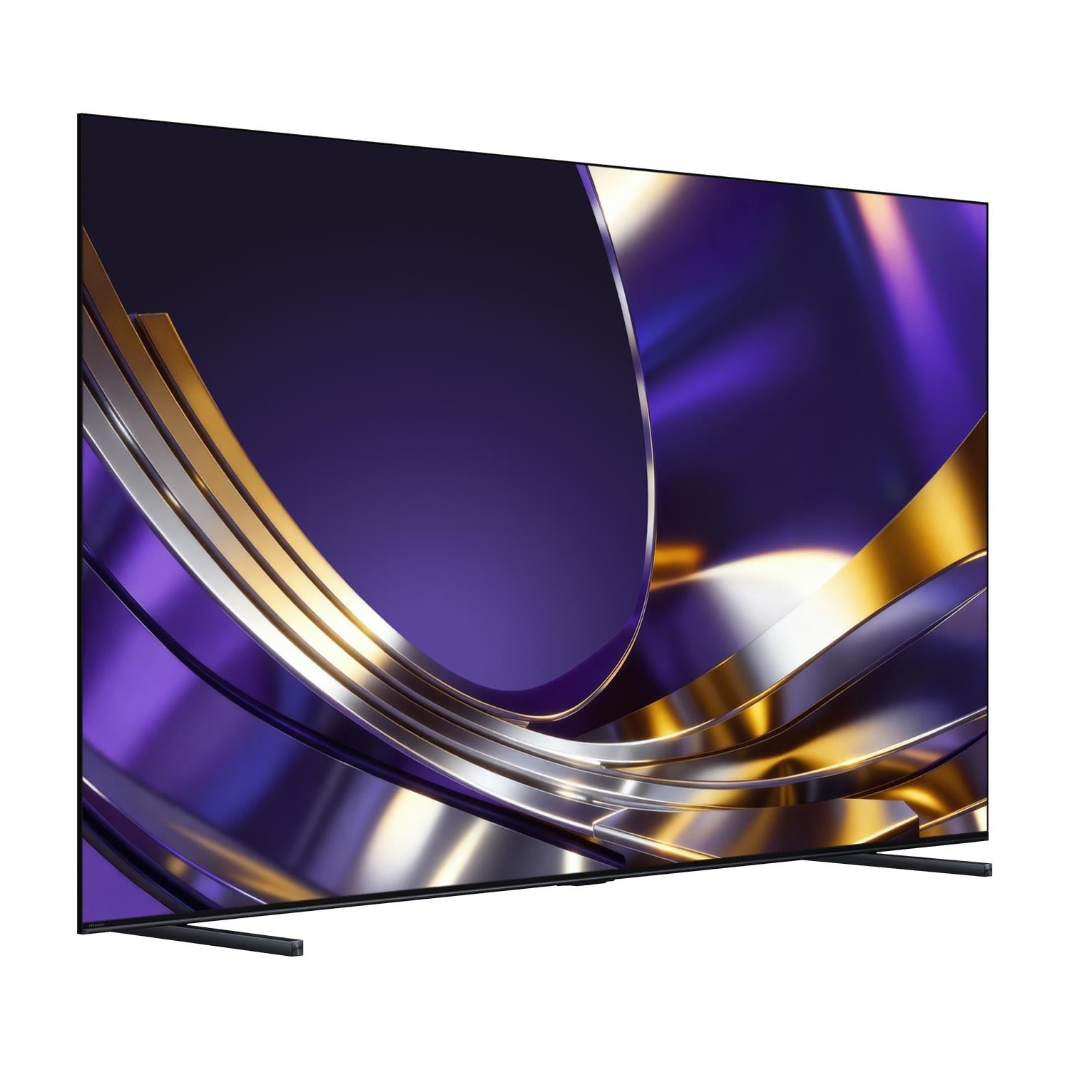 Hisense ULED MiniLED 4K smart TV angled view with dark purple gold screen