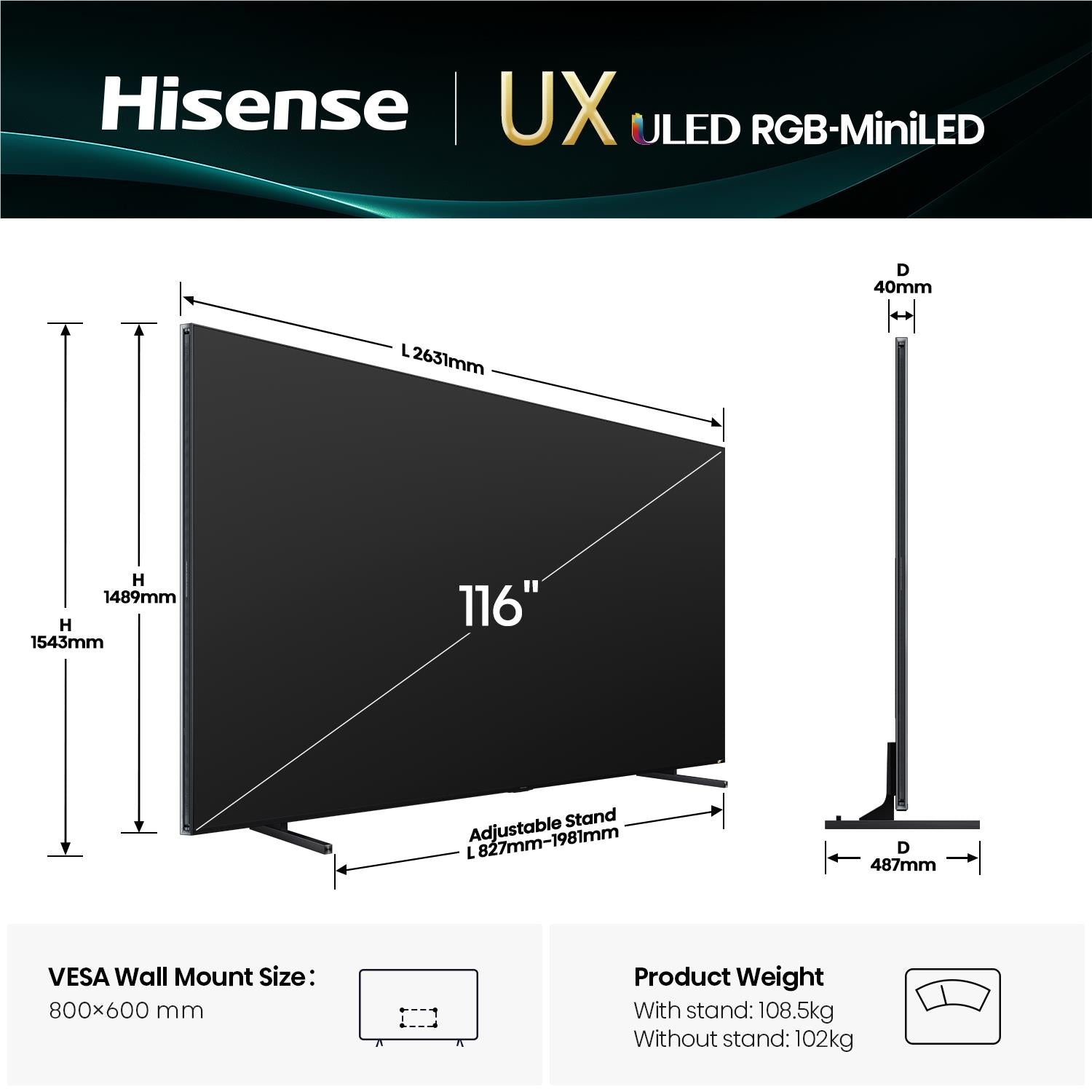 Hisense 116" UX ULED 4K UHD RGB Mini-LED Smart TV