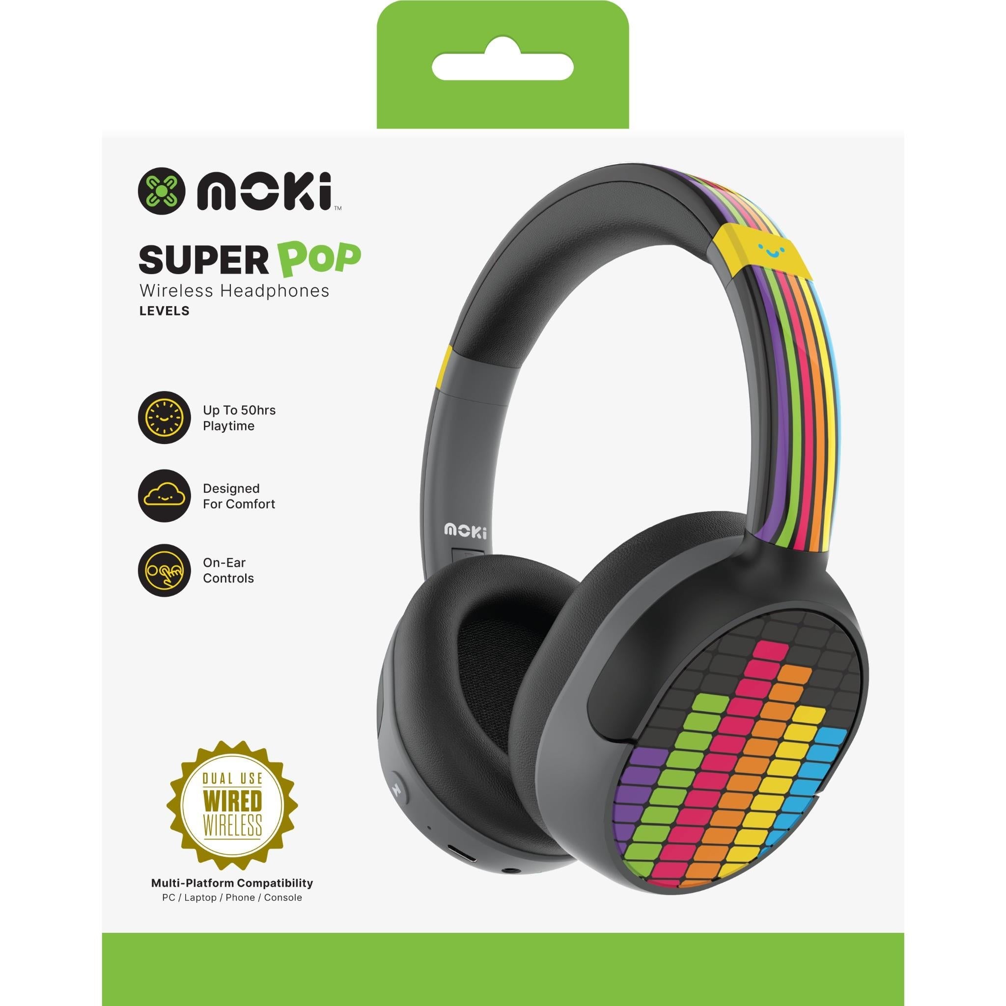 Moki Super Pop Wireless Kids Headphones (Levels)