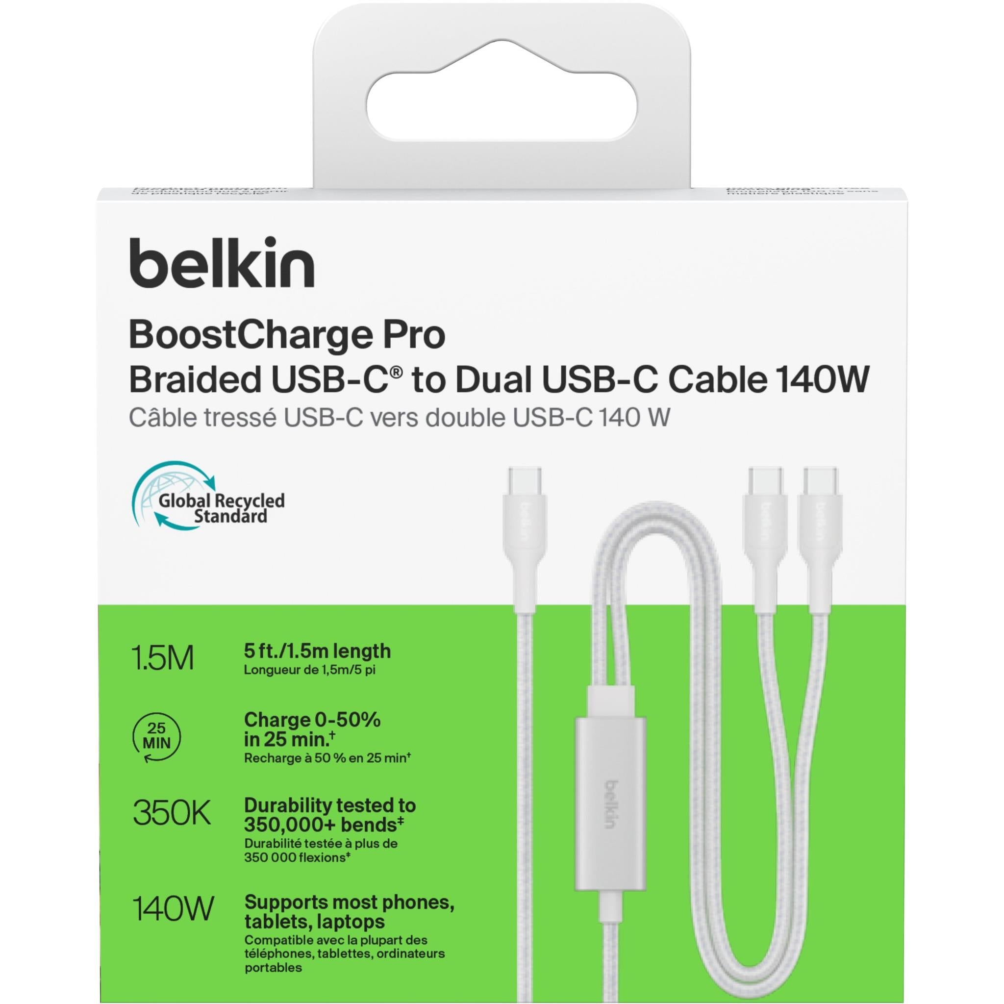 Belkin BoostCharge Pro 140W Dual USB-C to C Cable 1.5m (White)