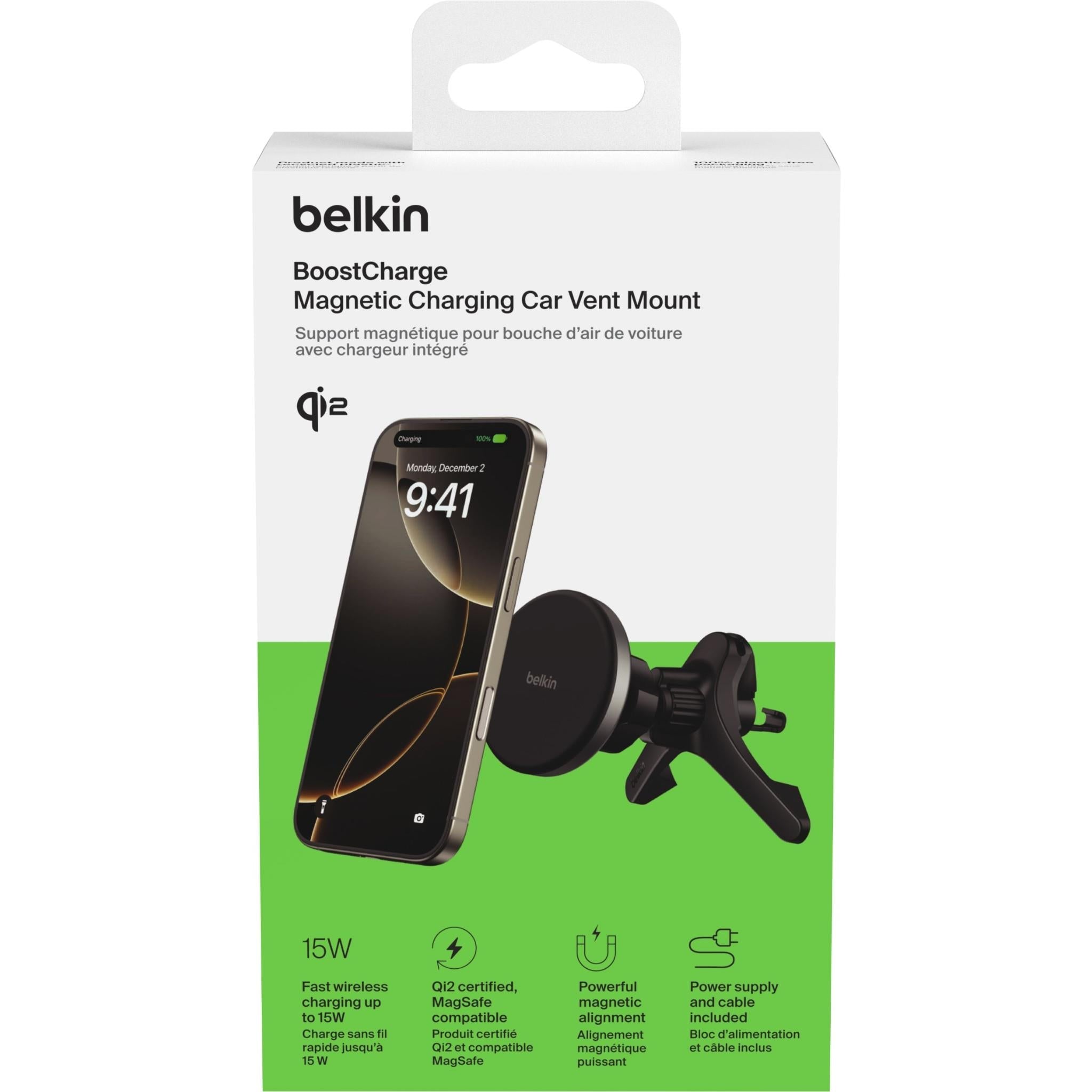 Belkin Qi2 15W Wireless In-Car Vent Mount Charger