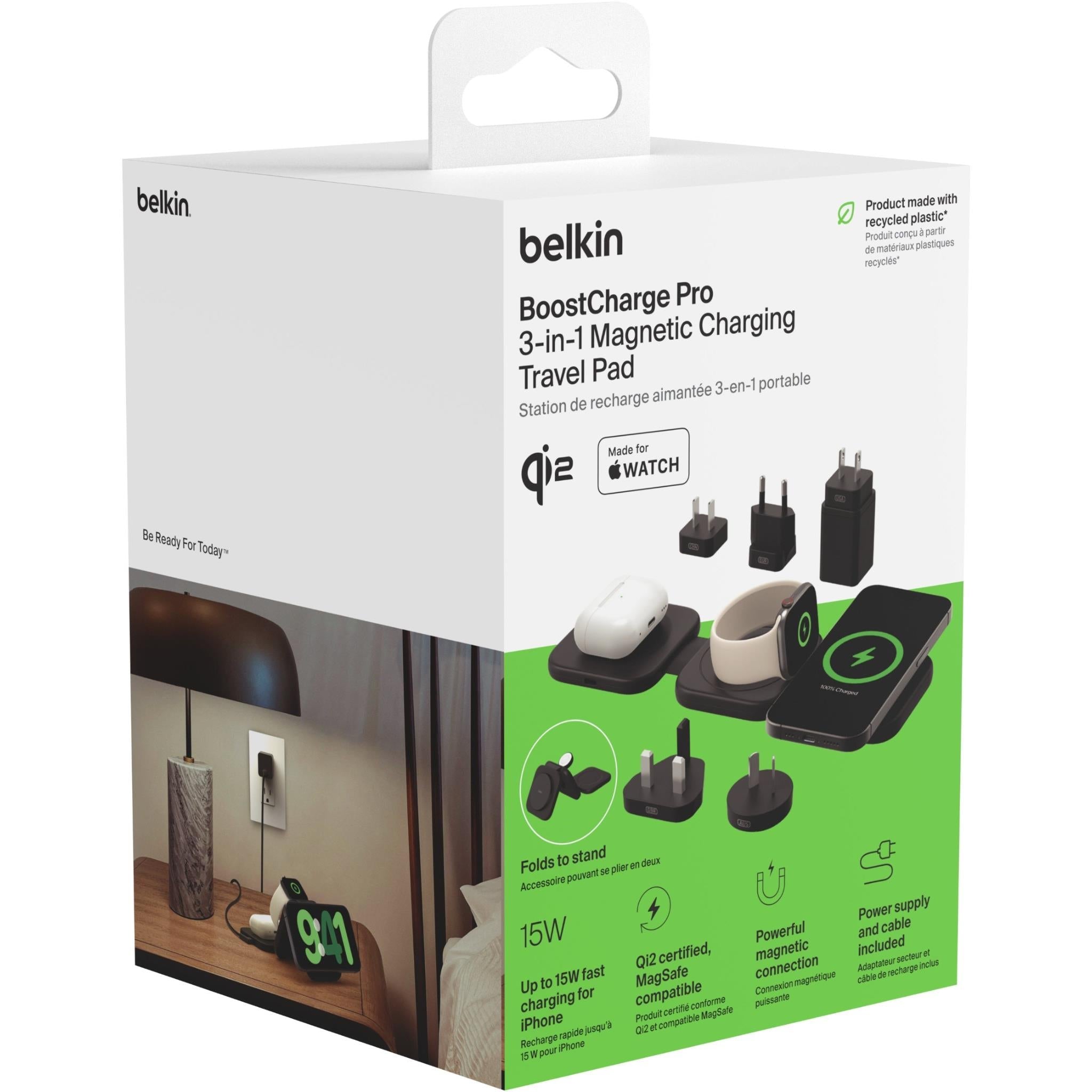 Belkin BoostCharge Pro Travel 3-in-1 Magnetic 15W Wireless Charging Pad with Qi2