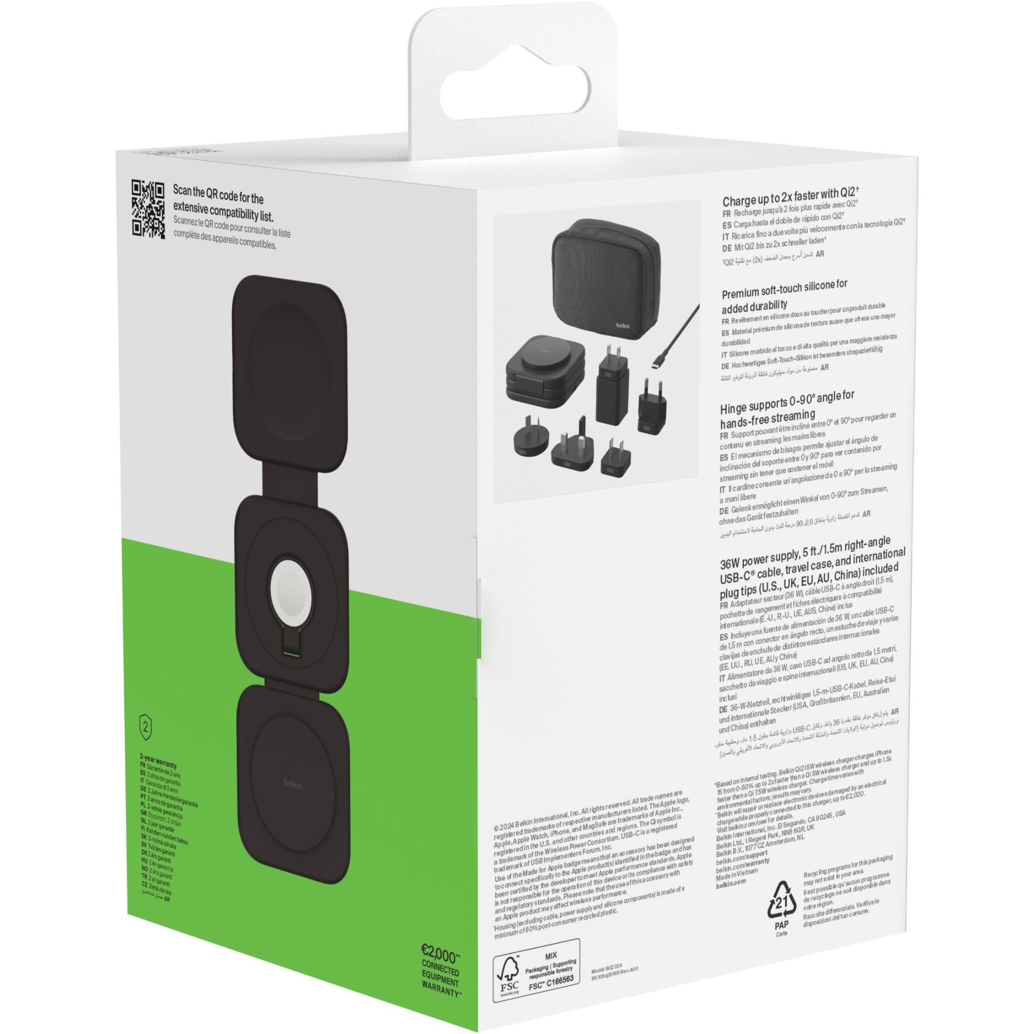 Belkin BoostCharge Pro Travel 3-in-1 Magnetic 15W Wireless Charging Pad with Qi2