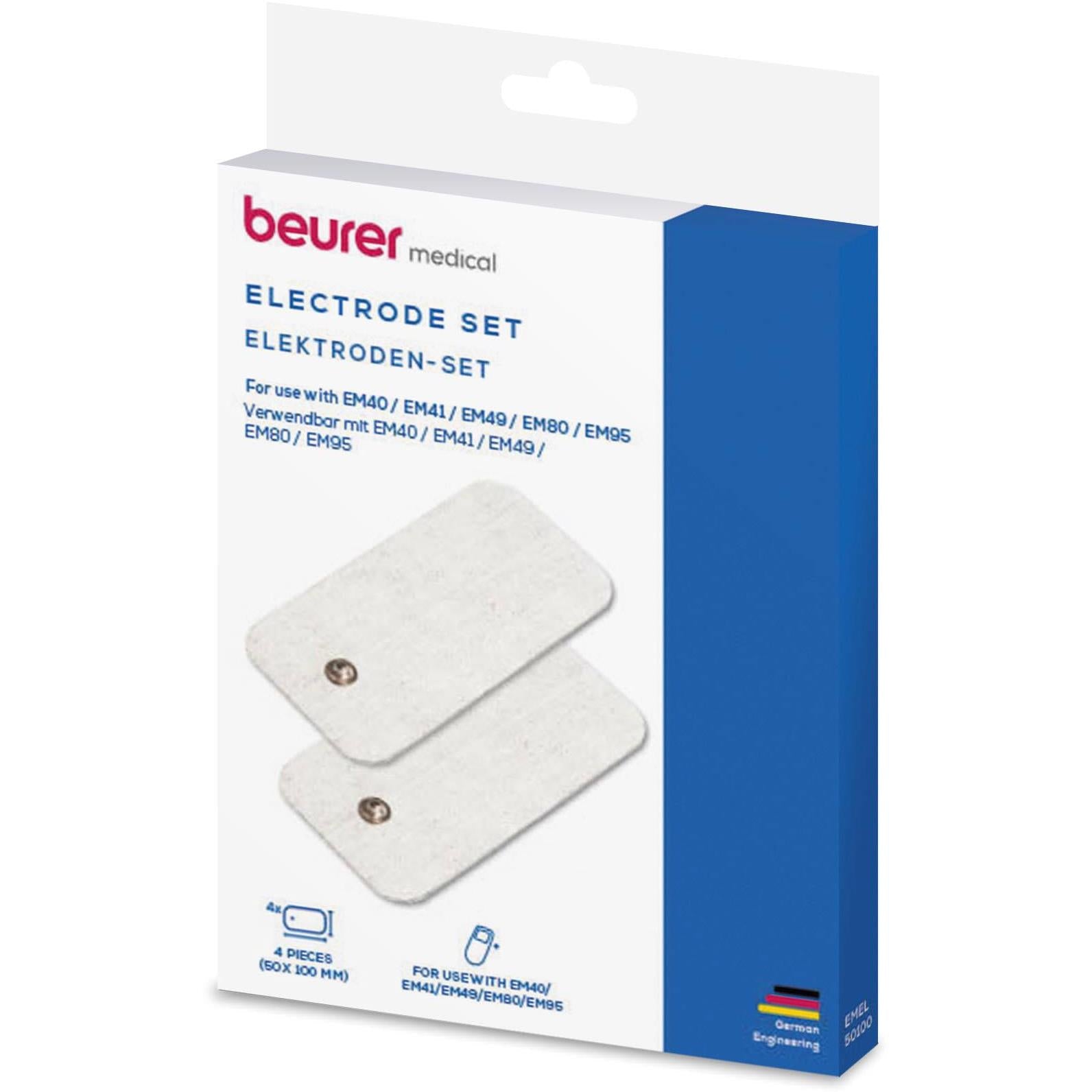 Beurer medical electrode set box with two rectangular gel pads, 4-pack