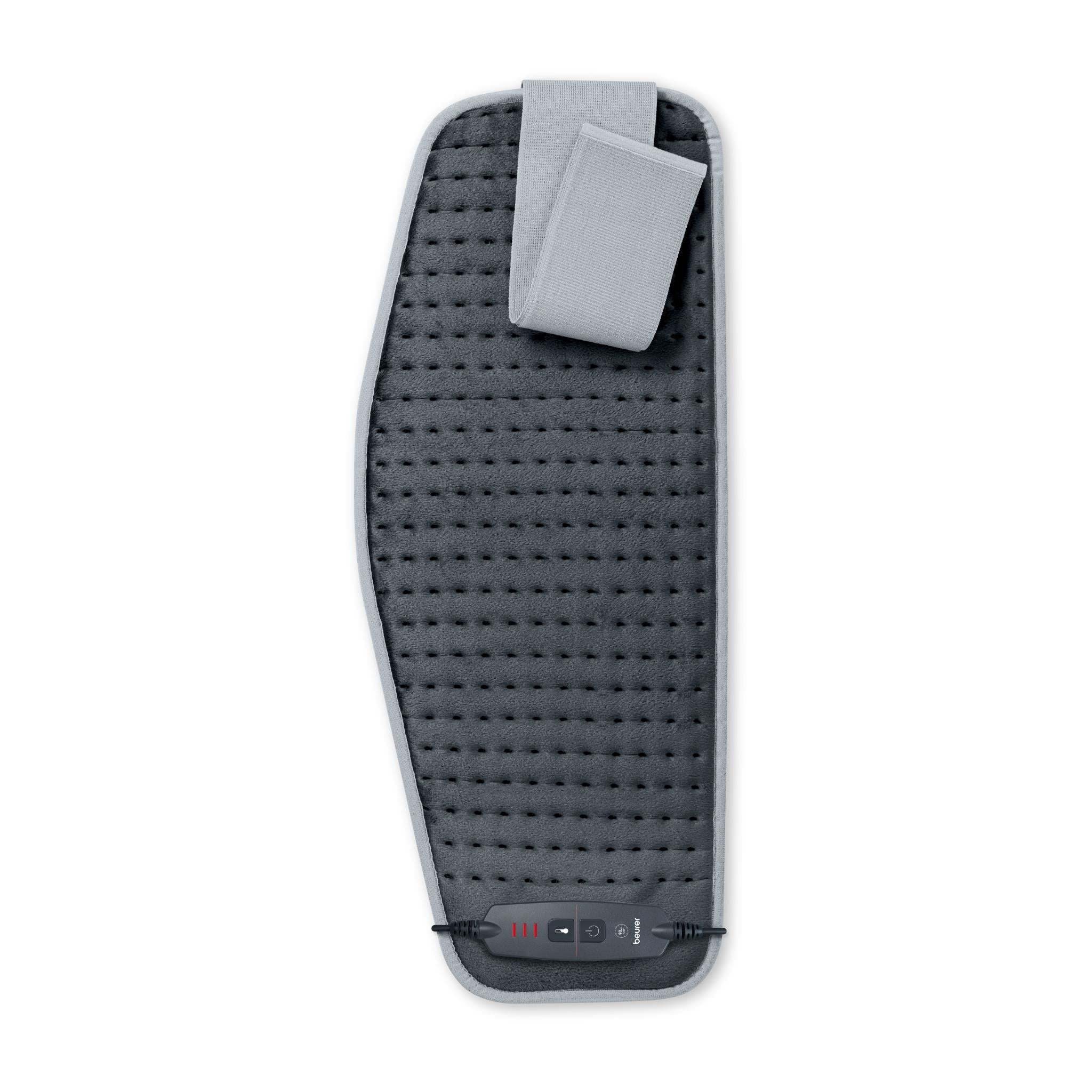 Grey fleecy heat pad strap with dot texture and removable controller pocket