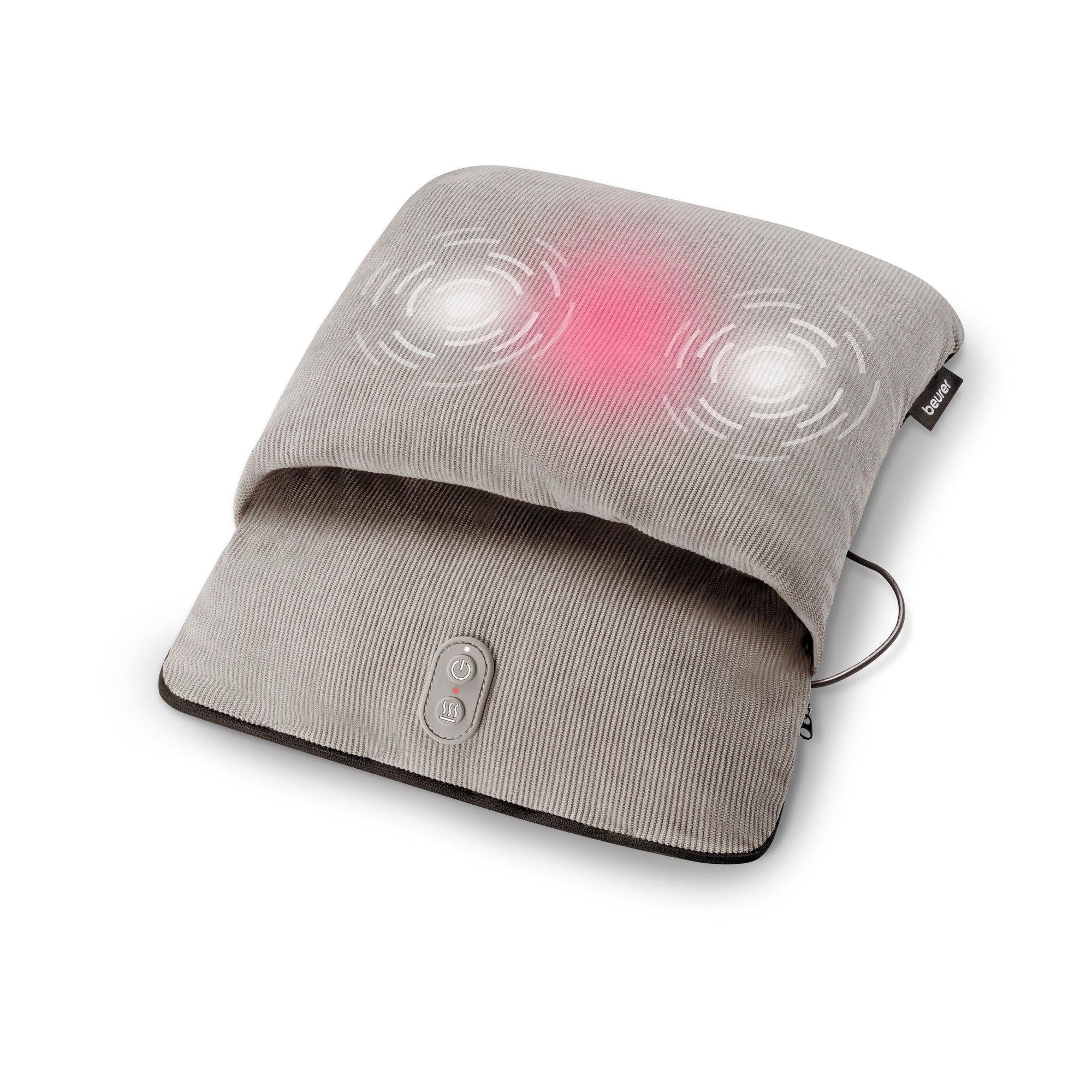 Grey foot massager cushion with heat and vibration, corded control panel