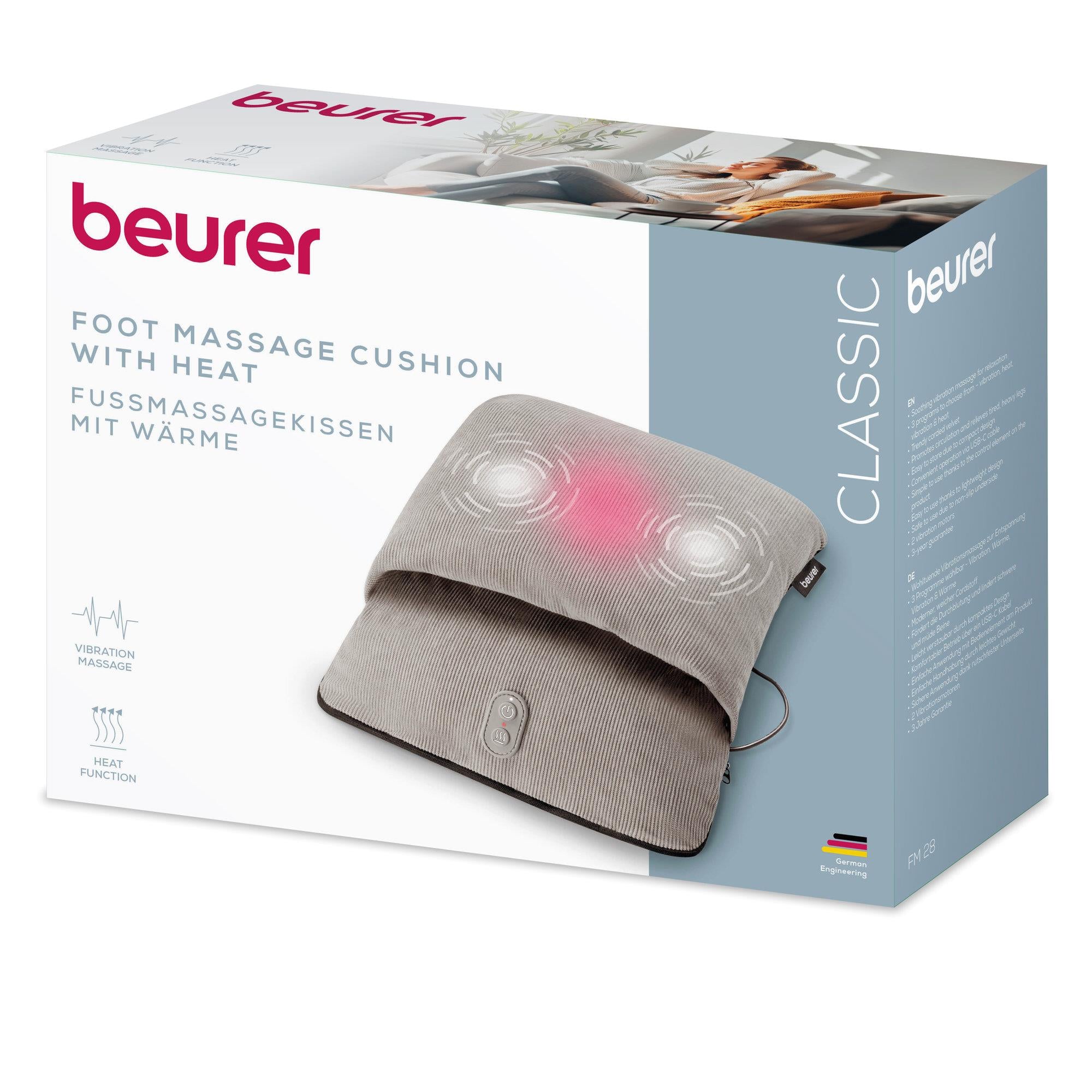 Beurer foot massager cushion box with grey heat and vibration cushion