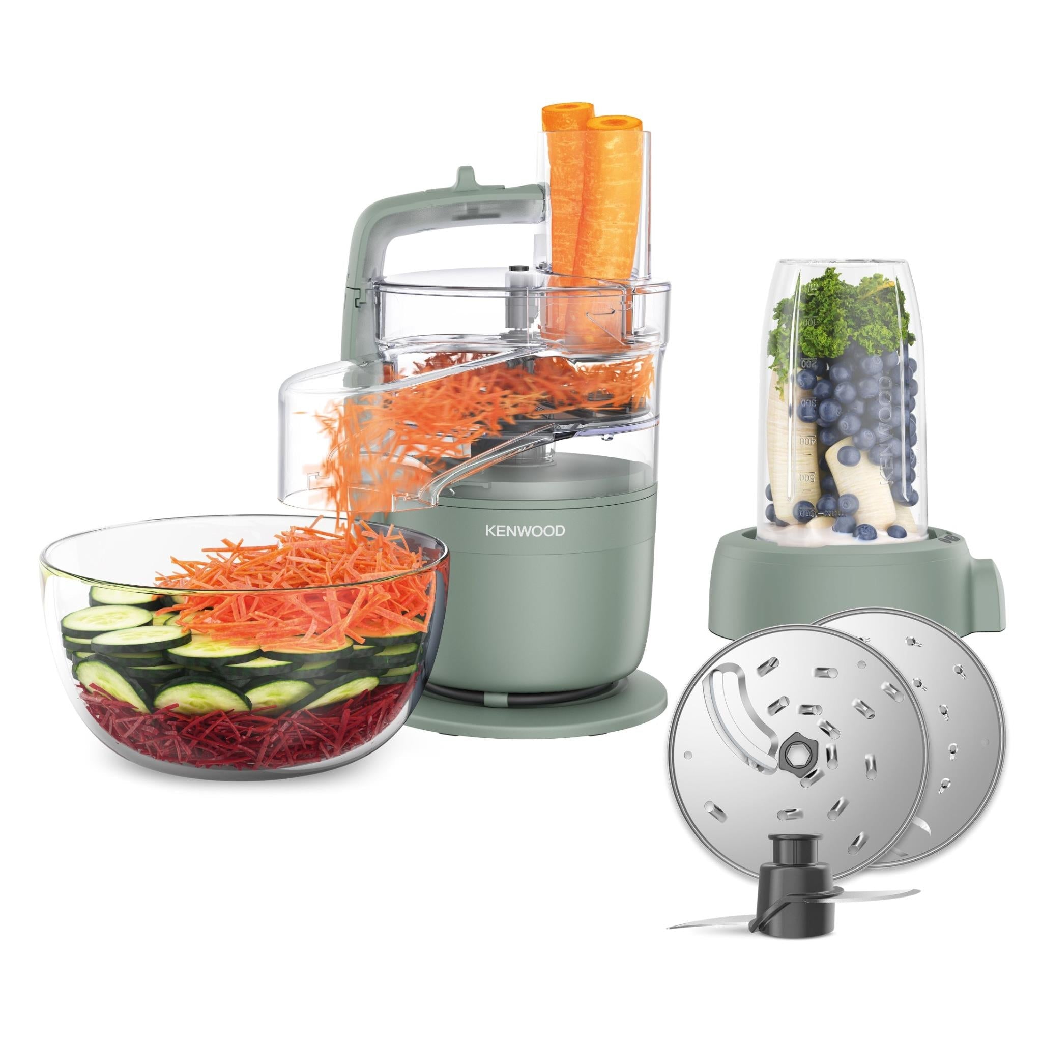 Kenwood MultiPro Go food processor in eucalyptus green with clear blending jug