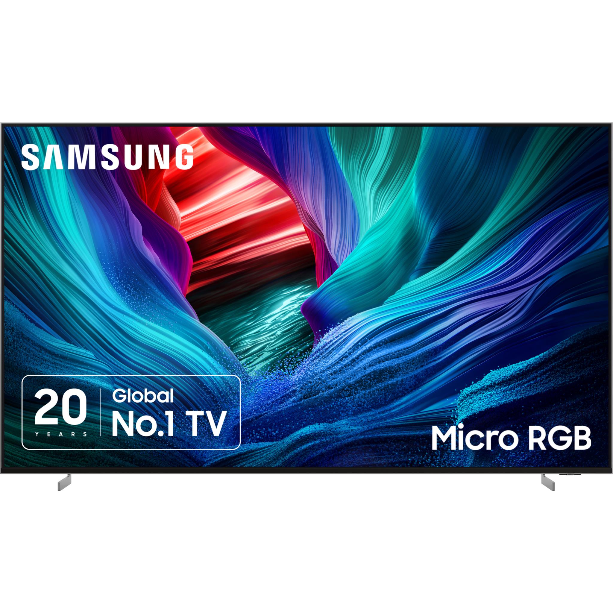 Samsung Micro RGB Smart TV with colorful abstract display and “Micro RGB” label on screen