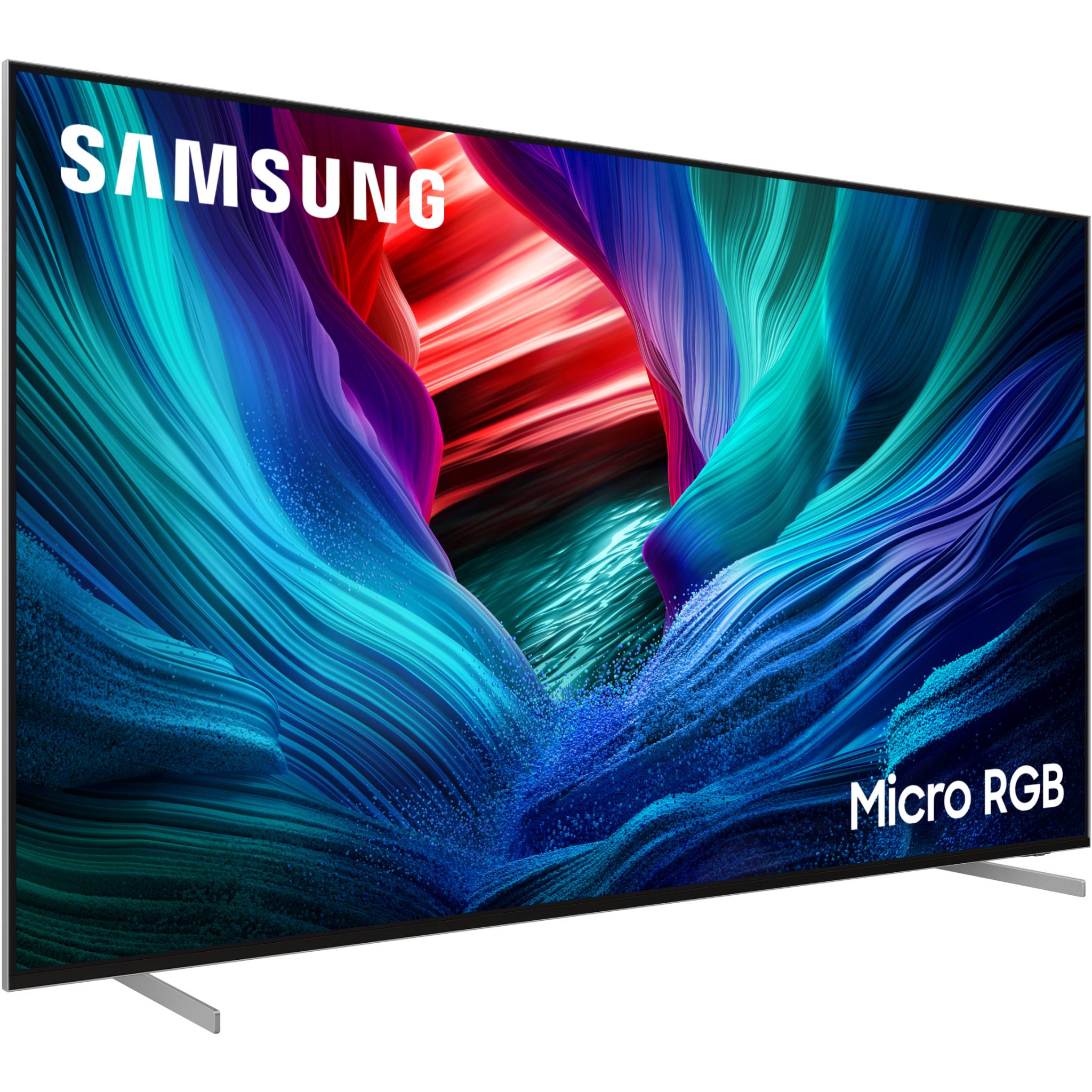 Samsung Micro RGB Smart TV, front view, colorful abstract screen with “Micro RGB”