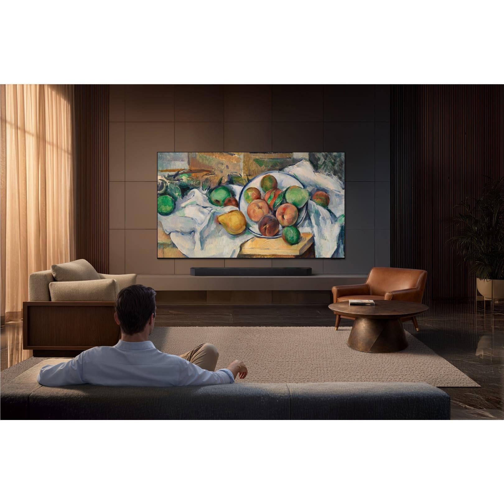 Samsung Micro RGB Smart TV showing colorful artwork on screen
