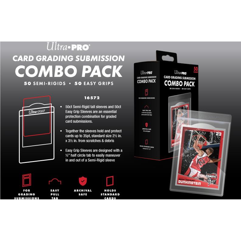 Card grading combo pack box showing back panel diagrams and instructions