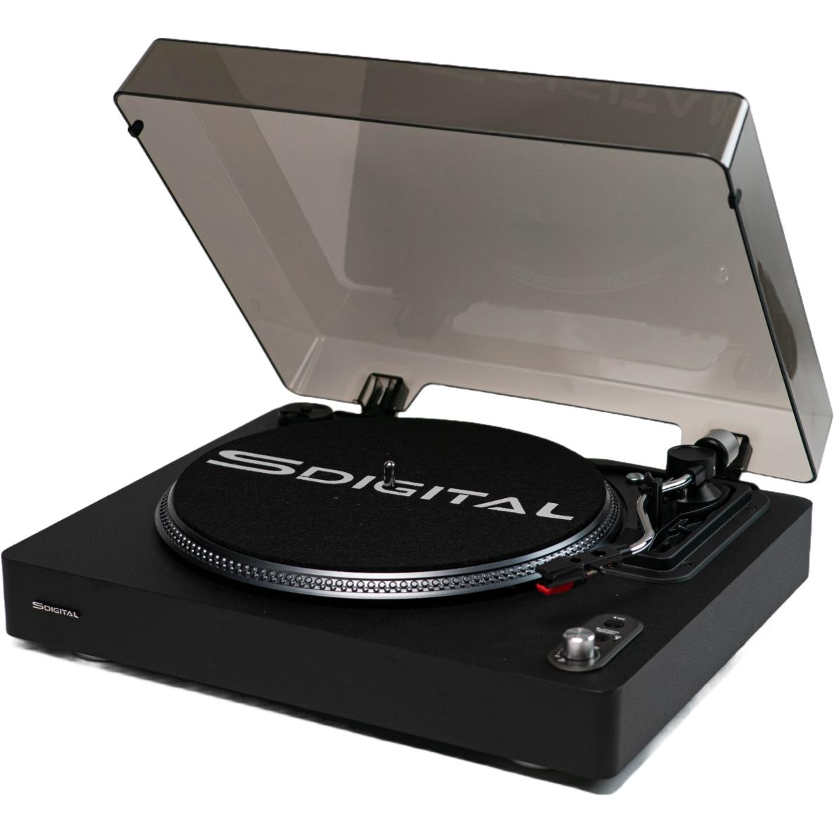 S-Digital black Bluetooth turntable with matching powered bookshelf speakers, image 2 - Turntables at Tech Supply Shed NZ
