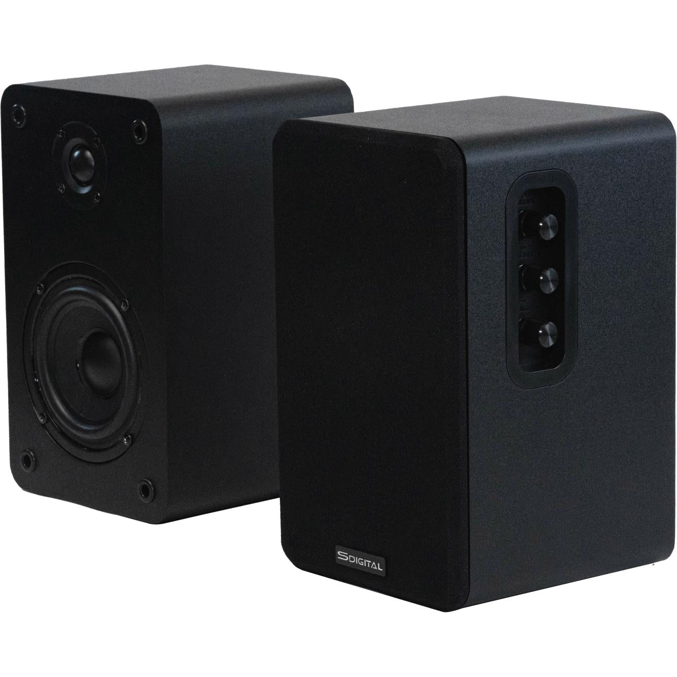 S-Digital black Bluetooth turntable with matching powered bookshelf speakers, image 3 - Turntables at Tech Supply Shed NZ