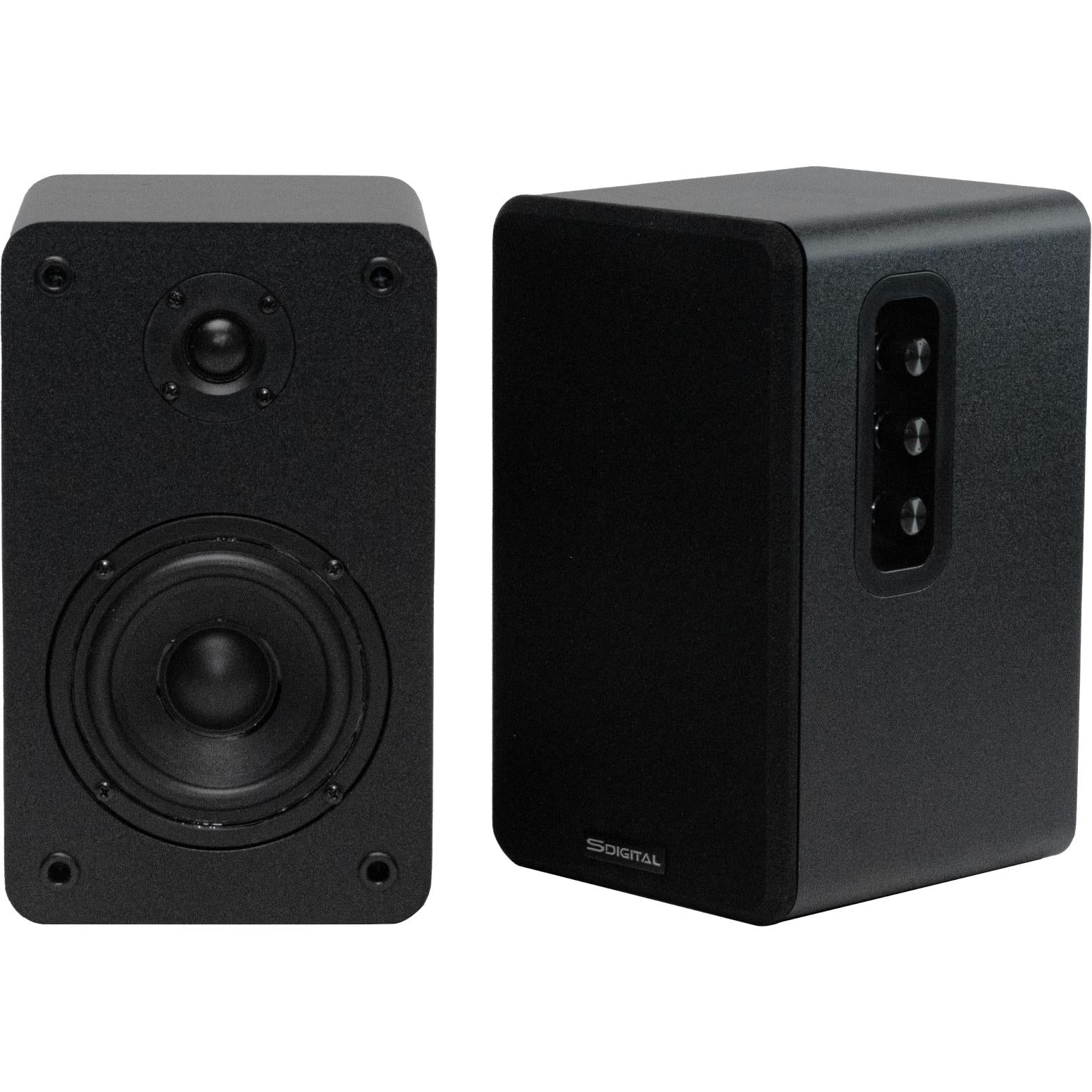 S-Digital black Bluetooth turntable with matching powered bookshelf speakers, image 5 - Turntables at Tech Supply Shed NZ
