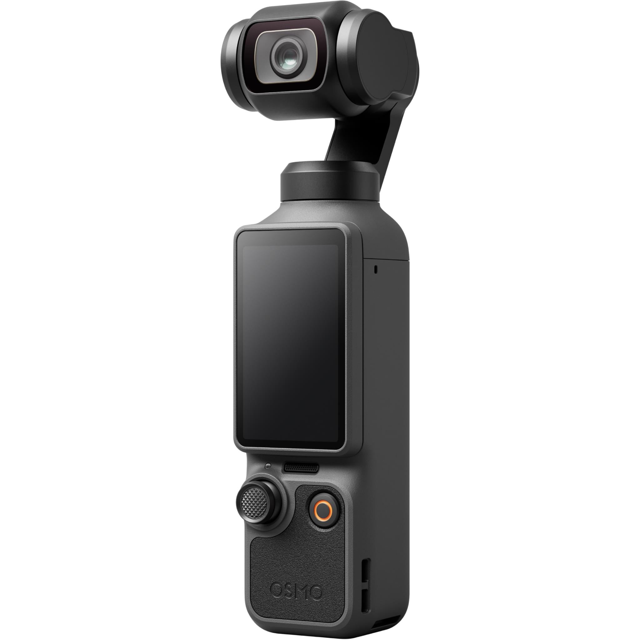 DJI gimbal camera from side angle with dark screen and control buttons