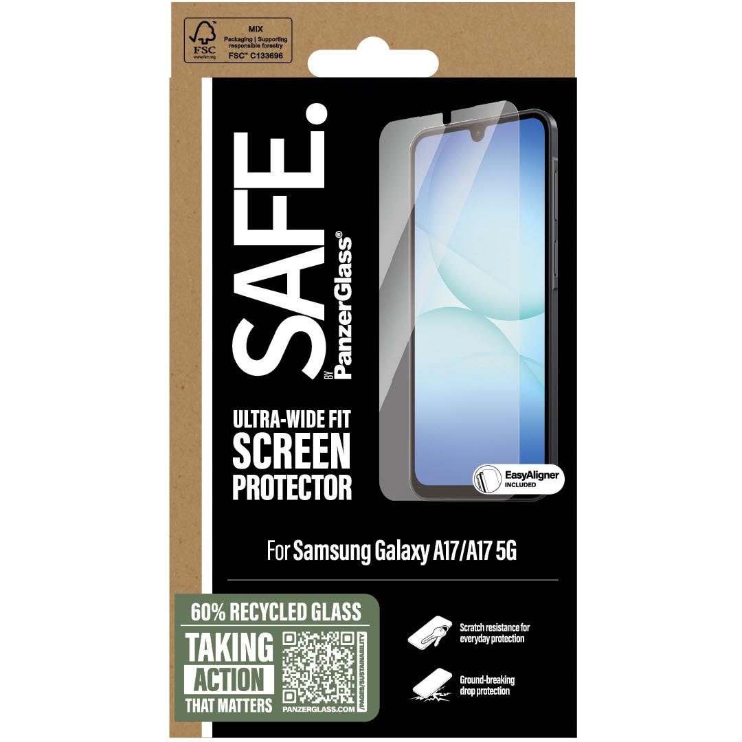 PanzerGlass SAFE ultra-wide fit screen protector retail package for Samsung A17/A17 5G