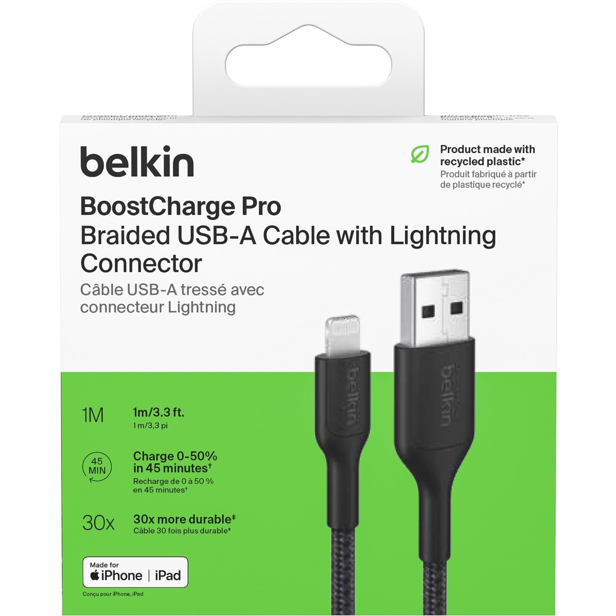 Belkin BoostCharge braided USB-A to Lightning cable, 1m, black, image 3 - USB Cables & Adapters at Tech Supply Shed NZ