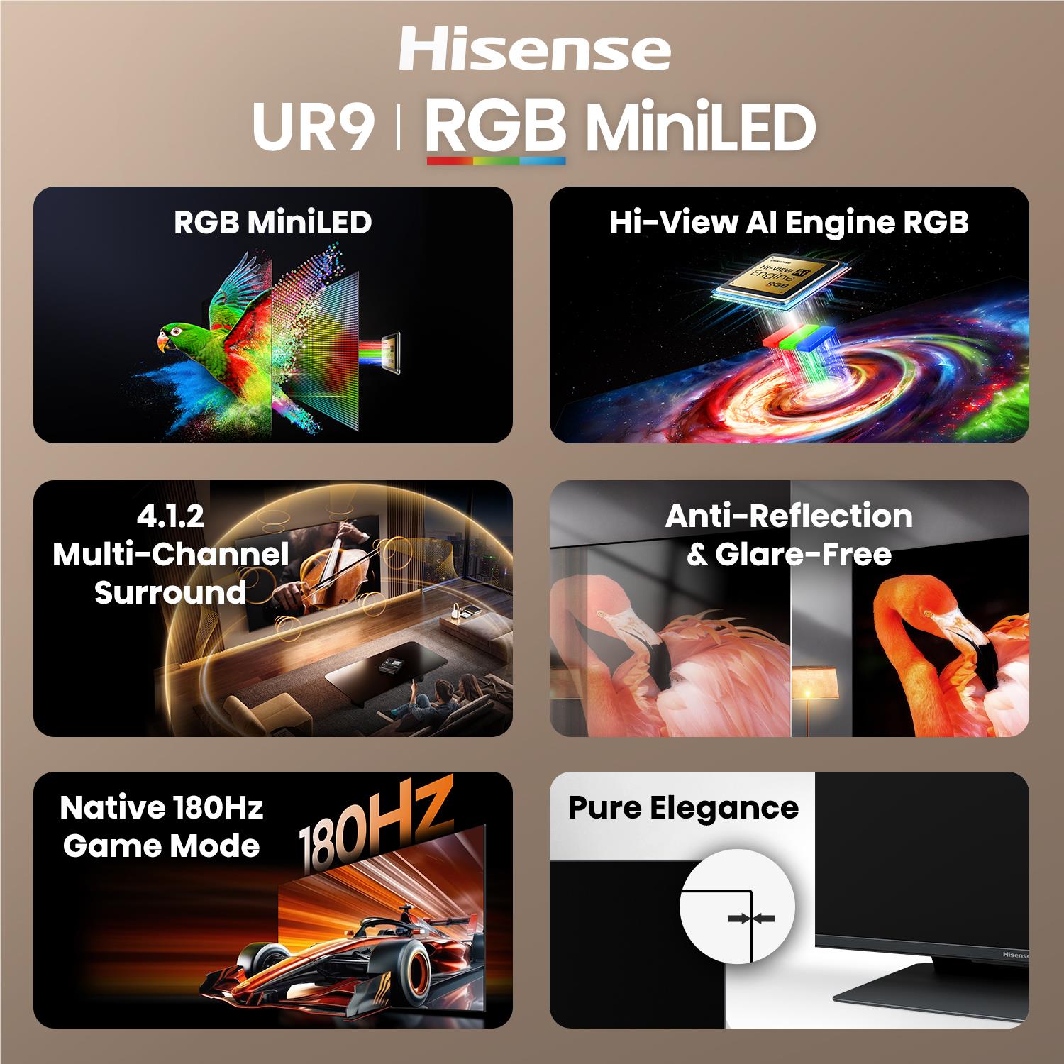 Hisense 85 inch UR9 ULED 4K UHD RGB Mini-LED smart TV, image 7 - Extra Large TVs - 85" and Above at Tech Supply Shed NZ