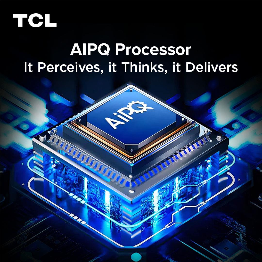 AI processor concept for 65-inch QLED 4K TV on a circuit chip graphic