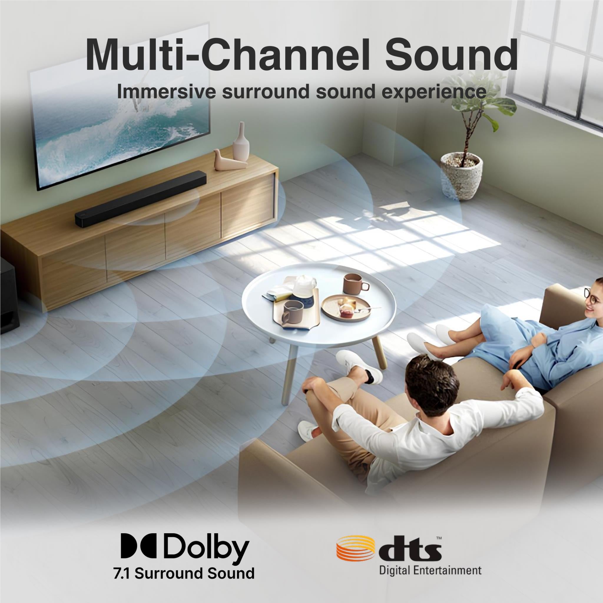Blu-ray player sound setup with multi-channel audio feature graphic
