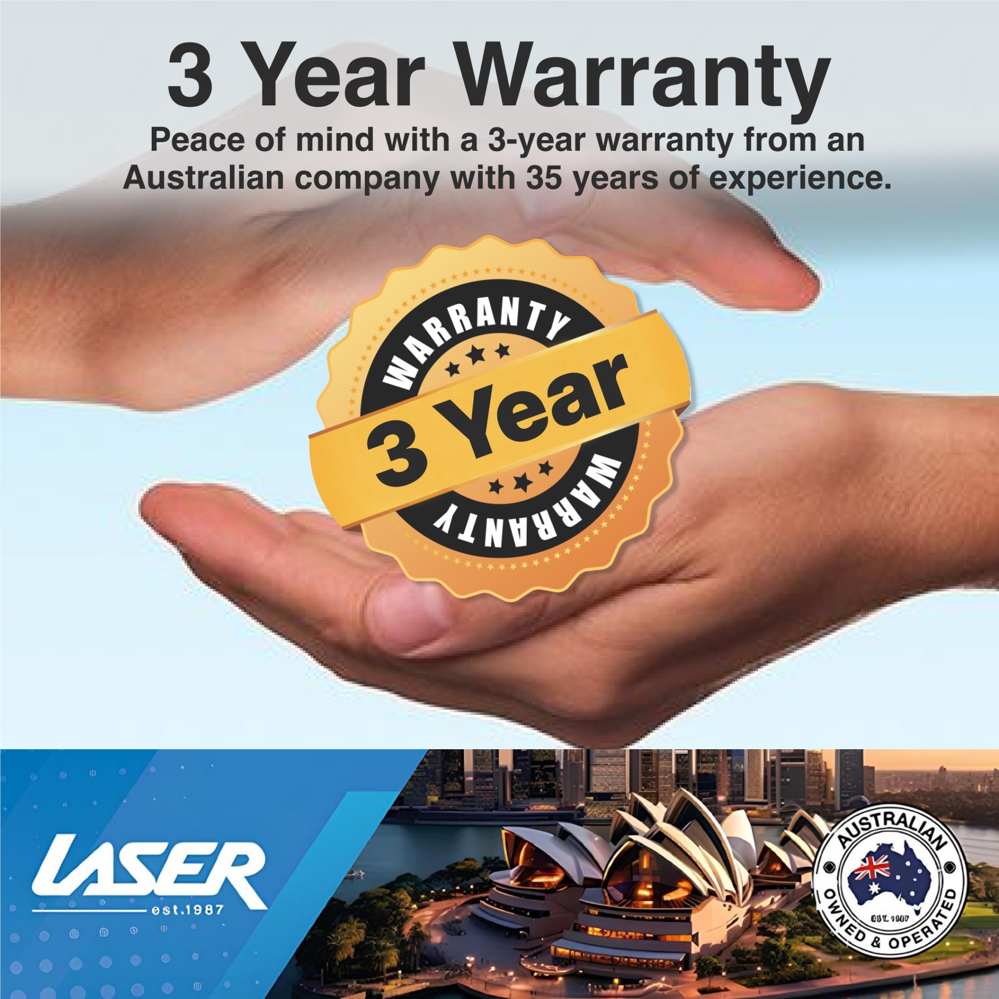 3-year warranty badge for Laser Blu-ray/DVD/CD player