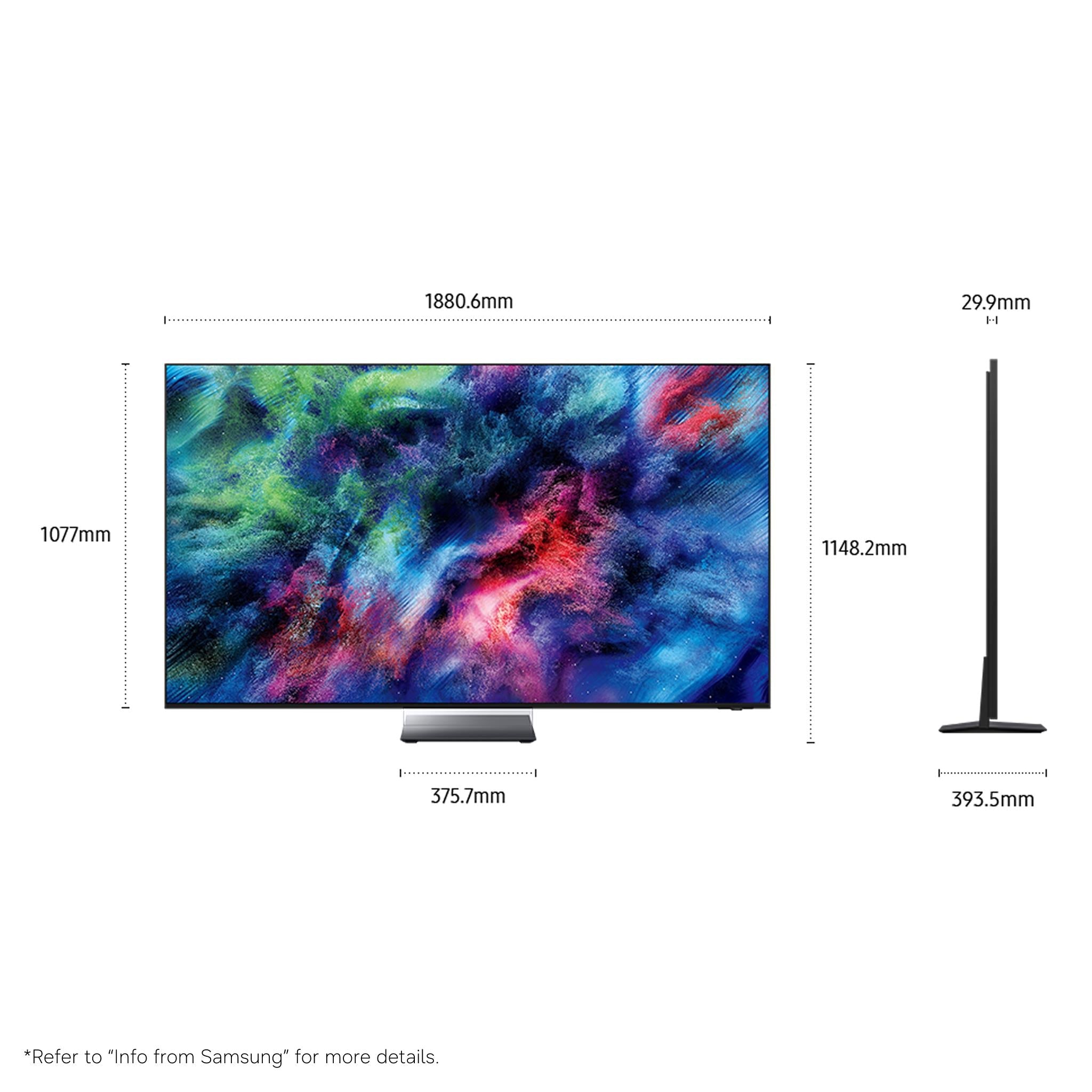 Samsung Micro RGB 4K Smart AI TV with size dimensions and slim stand
